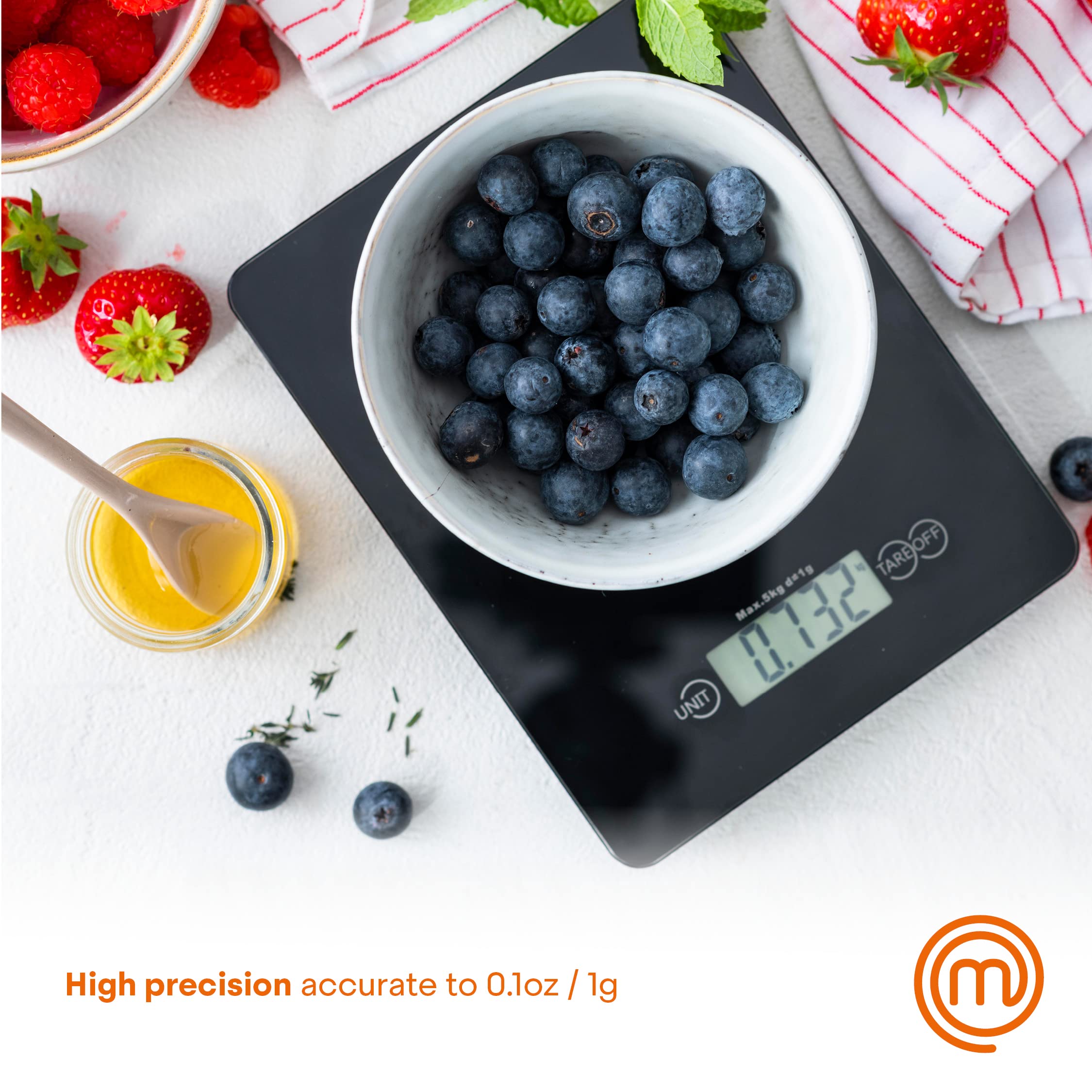 **MasterChef Digital Kitchen Scale - 11lb Capacity, 0.1oz Precision, Grams/Ounces, LCD Display, Tempered Glass - Perfect for Baking, Cooking, Meal Prep & Portion Control**