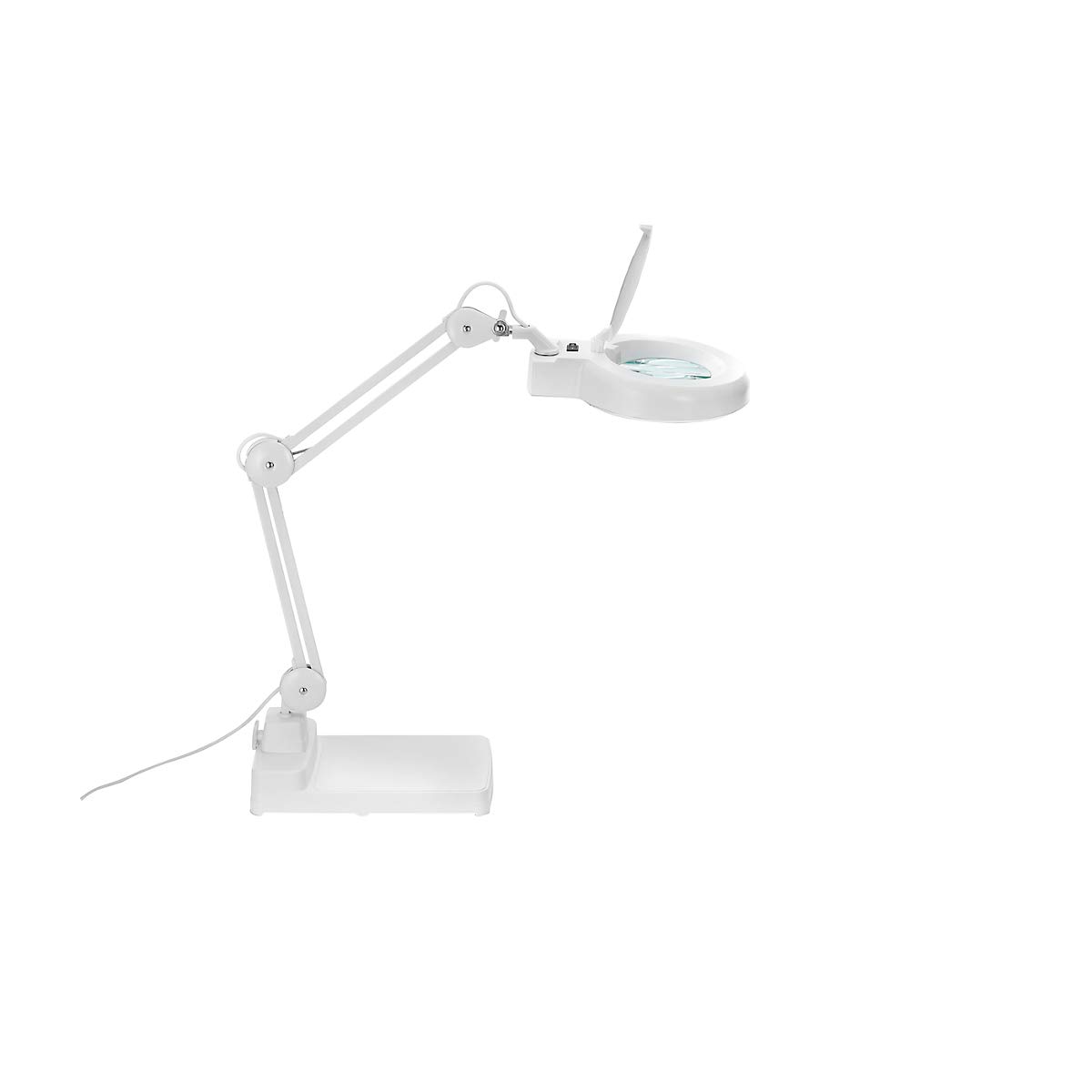 MAULviso White Magnifying Lamp with Stand - 5X Magnification, Adjustable Arm & Bright LED Light for Reading, Crafts, Jewelry Making & Close-Up Work