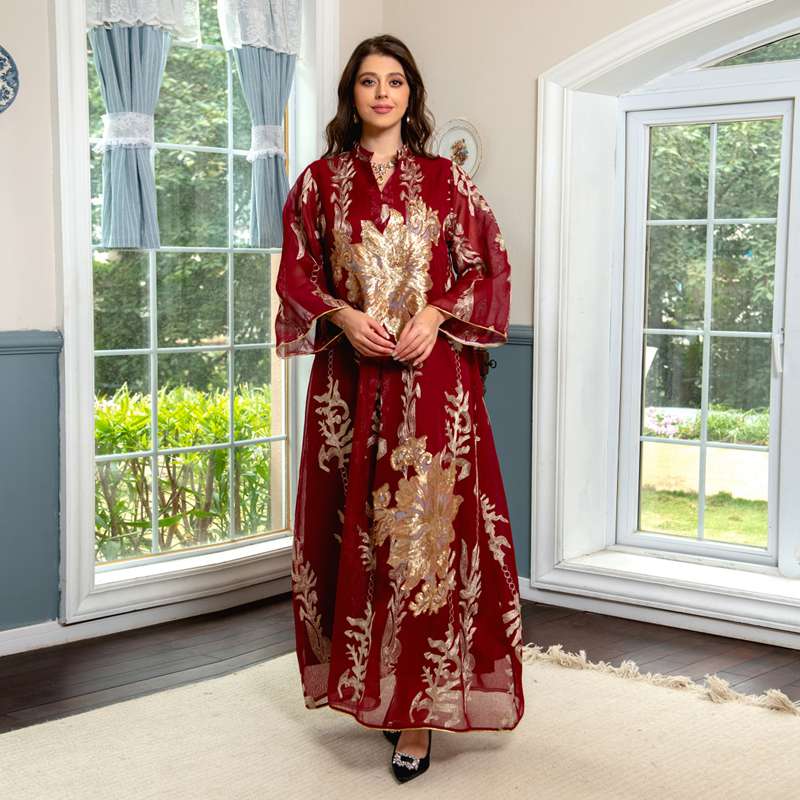 Elegant Eid Luxury Caftan Dress with Sequins Embroidery - Perfect for Muslim Women's Holiday Celebrations, Parties and Special Occasions