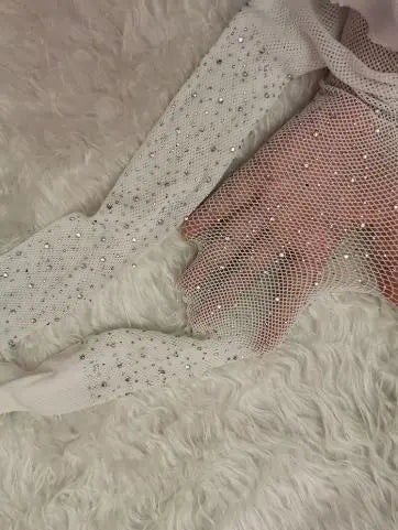 Sexy Diamond Fishnet Pantyhose for Women - Shiny Rhinestone Mesh Nylon Stockings & Tights - Perfect for Party, Cosplay, and Night Out