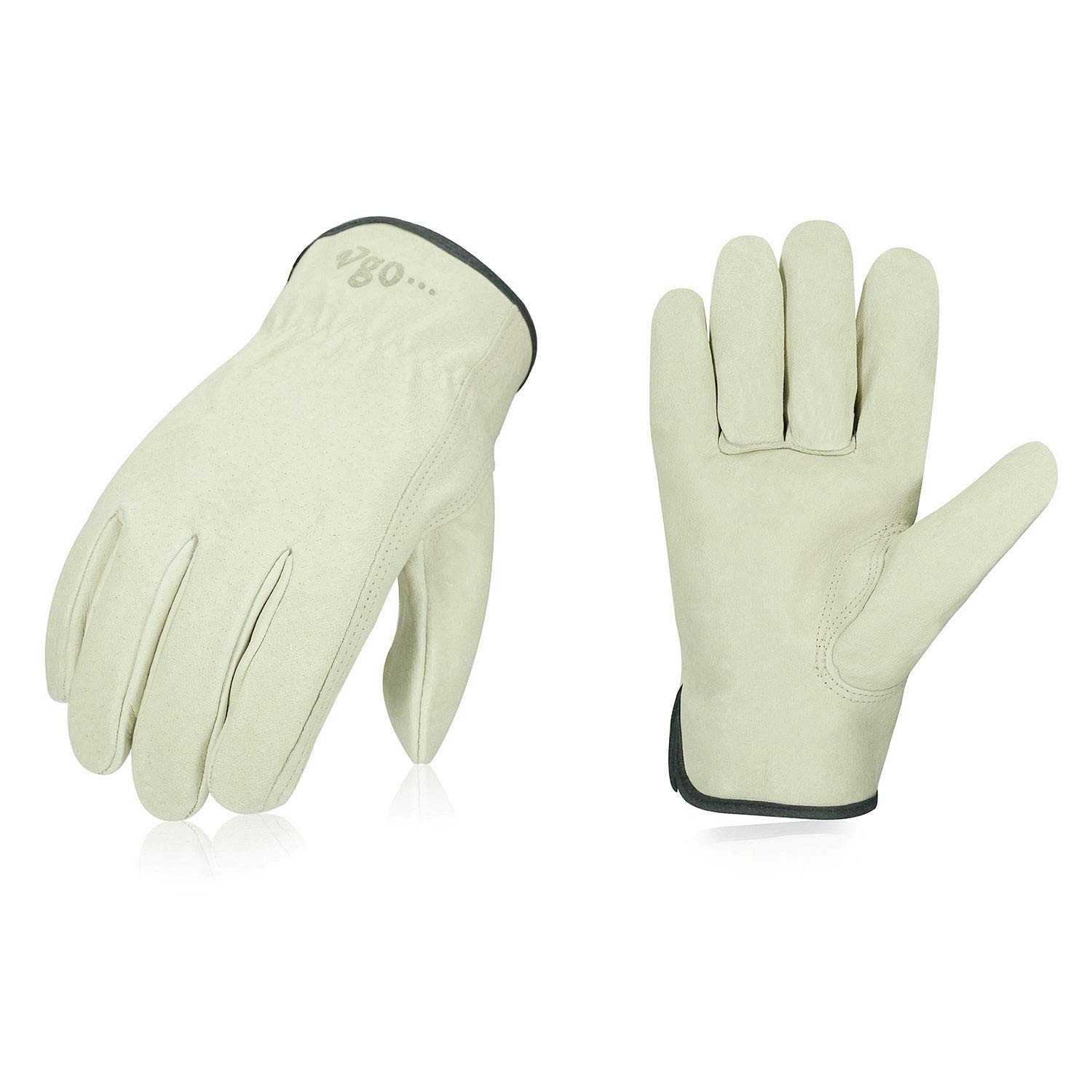 Vgo 1-Pair Ulined Safety Pigskin Leather Work Gloves for Men - Rigger & Builder Gloves (Size S, Light Cyan, PA9501) - Durable Protection for Construction, Landscaping & DIY Projects