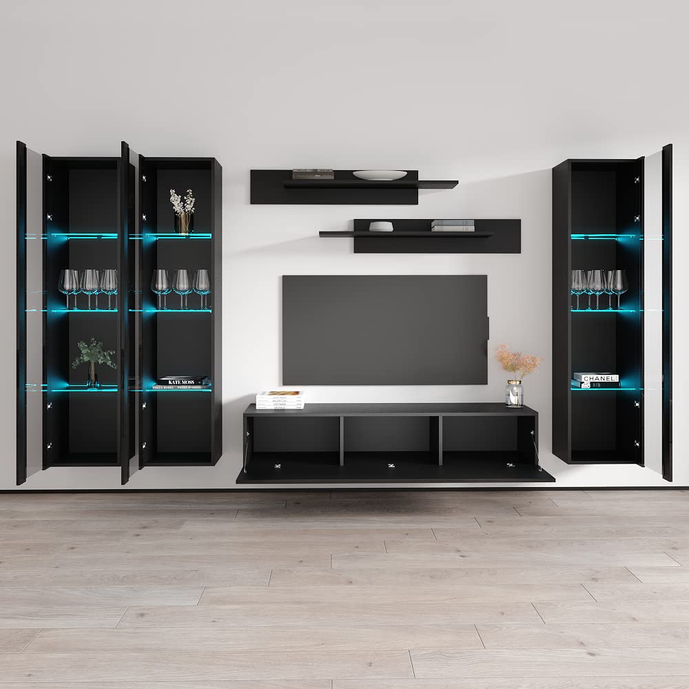 Modern Floating TV Stand with Storage & LED Lights - Wall-Mounted Entertainment Center Console for Bedroom & Living Room - Meble Fly CD2 30