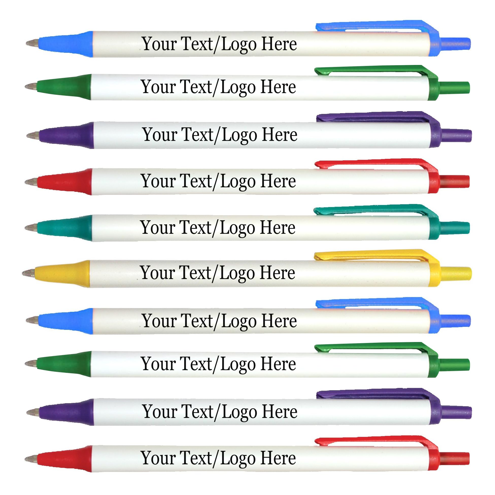 Custom Logo Click Pens - 300 Pack Bulk Retractable Ballpoint Pens with Personalized Text, Assorted Colors & Black Ink for Business Promotions, Corporate Events, Trade Shows & Branding Gifts