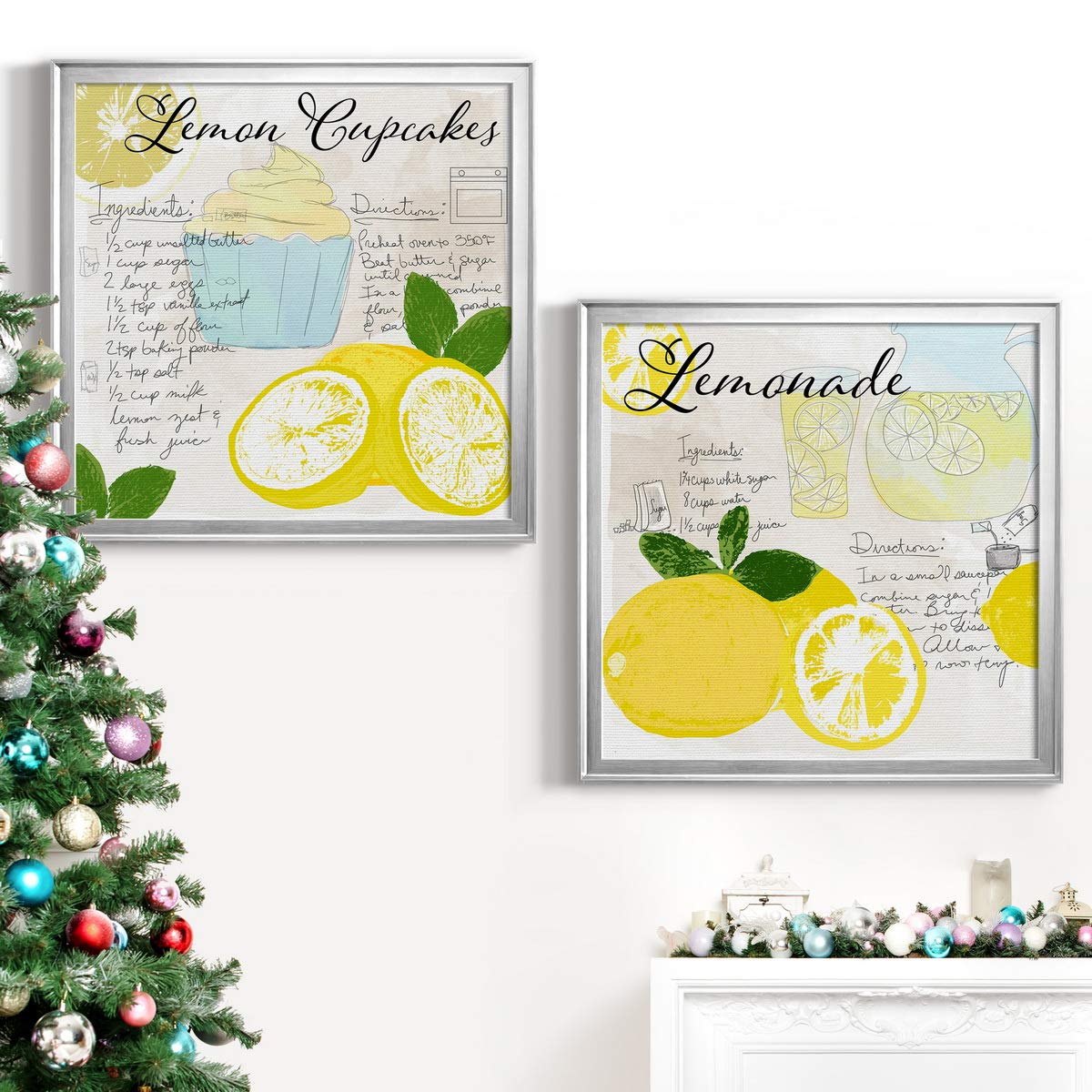 Silver Framed Lemon Cupcakes Canvas Wall Art - Modern Contemporary Rustic Romantic Industrial Wall Décor - Ready to Hang 22x22 Inches - Perfect for Kitchen, Dining Room & Home Office Decor