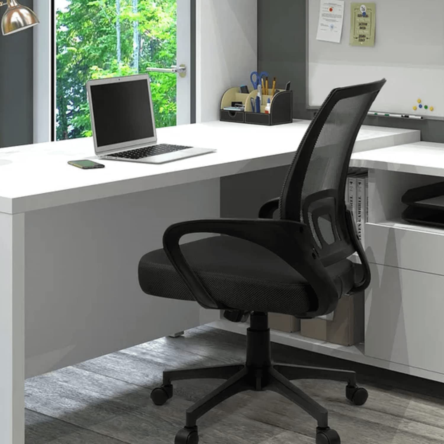 Ergonomic Office Desk Chair Set of 3 - Mid Back Thick Cushion Computer Task Chair with Lumbar Support & Mesh Back - Adjustable Swivel Rolling Executive Gaming Chair for Home Office, Reading & Work from Home - Perfect for Long Hours of Comfortable Sitting
