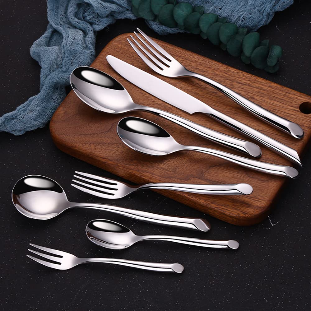 Premium 60-Piece Stainless Steel Silverware Set for 12 - Modern Flatware Set with Steak Knives, Forks, Spoons - Dishwasher Safe for Home & Restaurant Use - Perfect for Dinner Parties, Weddings & Everyday Dining