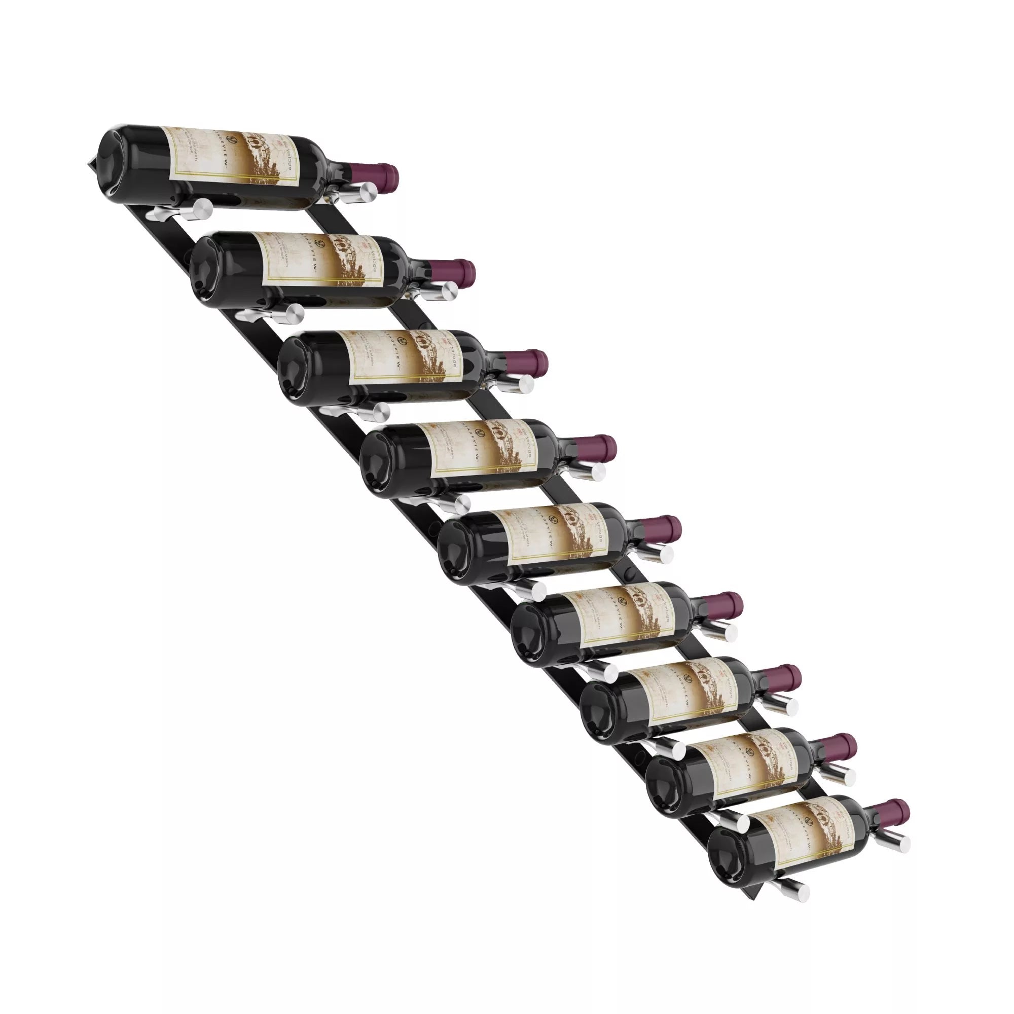 VintageView Vino Pins Flex Mag 45 Wall Mounted Metal Wine Rack System - Holds 9 to 18 Bottles (1.5L) - Space Saving Wine Storage for Kitchen, Dining Room or Wine Cellar Organization