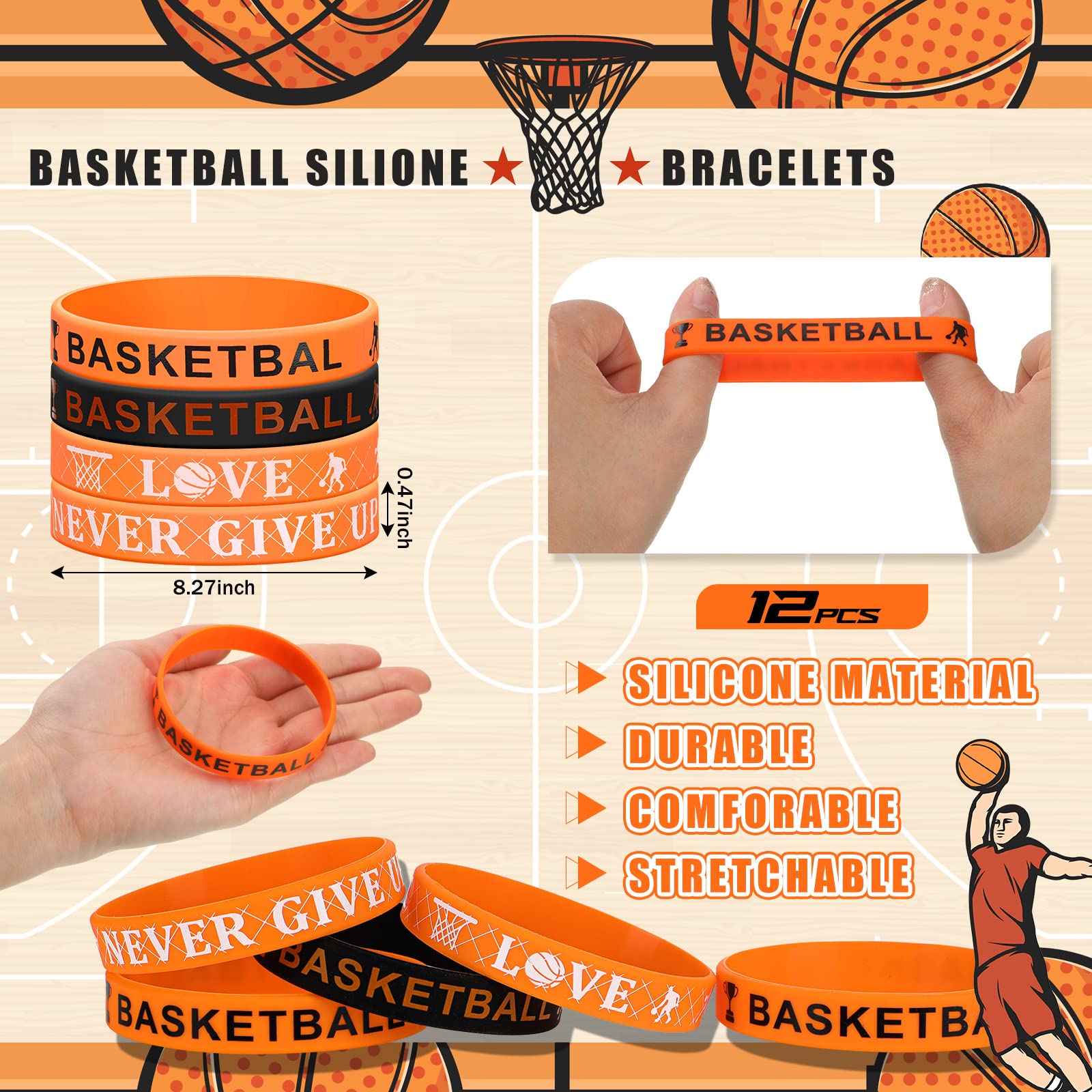 86 Pcs Basketball Party Supplies Set - Bulk Birthday Favors, Decorations, Silicone Bracelets, Keychains, Button Badges & Stickers for Sports Themed Parties, Team Events & Fan Gifts