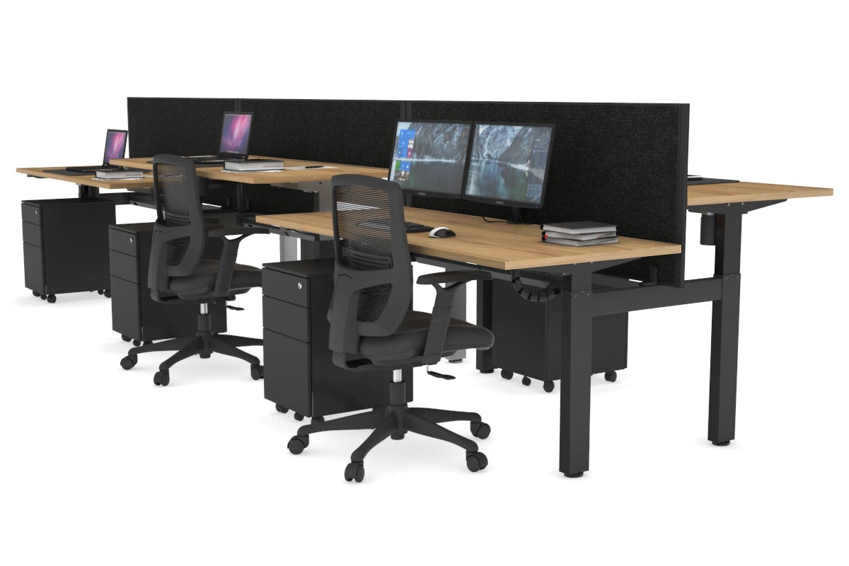 Just Right Height Adjustable 6-Person H-Shaped Workbench - Black Steel Frame [1600mm x 700mm] for Office, Workshop & Industrial Use