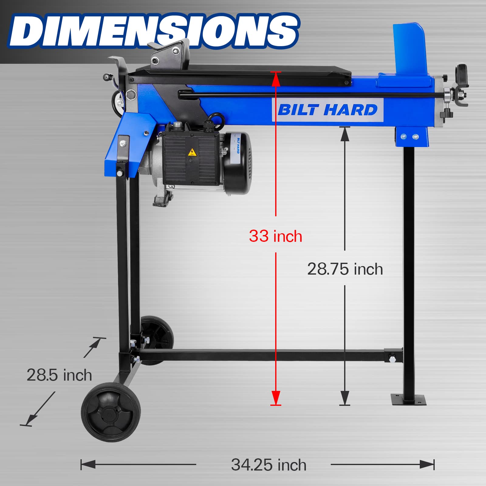 BILT HARD 6.5 Ton Electric Log Splitter with Stand - 15 Amp Hydraulic Wood Splitter for Firewood - Heavy Duty Horizontal Firewood Splitting Machine for Home Heating, Camping & Outdoor Fireplaces