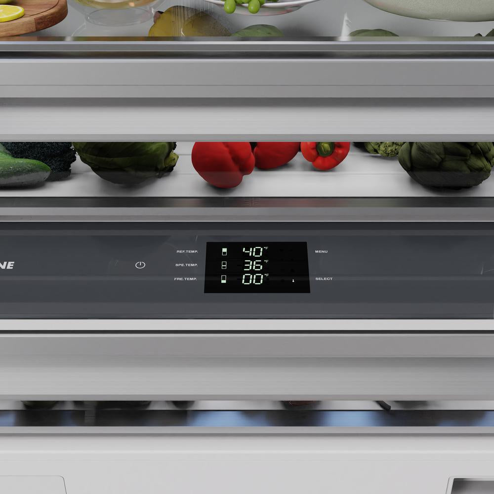 ZLINE Autograph Edition 30 Inch Built-In Bottom Freezer Refrigerator - 16.1 cu.ft Capacity, Panel Ready, Water Dispenser & Ice Maker, Graphite Gray Interior with Champagne Bronze Accents (GRBIVZ 30 CB) - Perfect for Modern Kitchens, Open Concept Homes & Luxury Appliances Integration