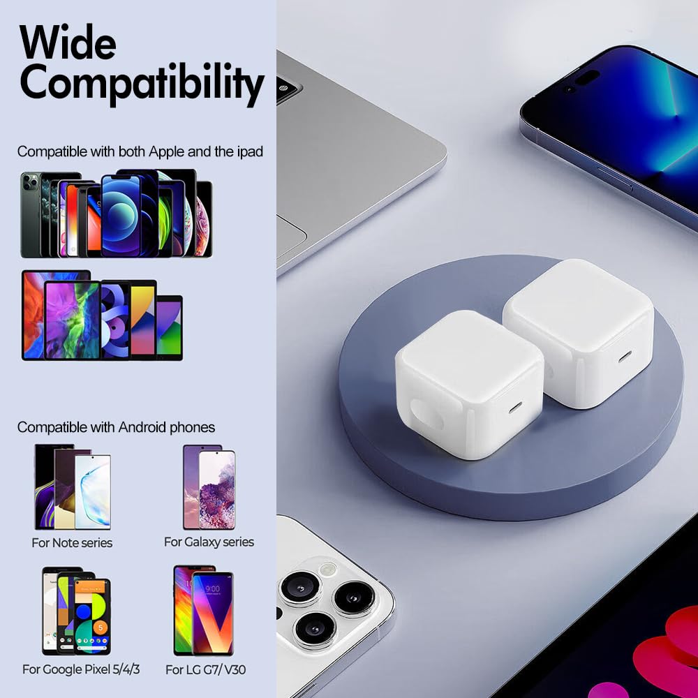 MFI Certified USB C Fast Charger 20W - 2 Pack Fast Charging Plug for iPhone 15/14/13/12/11/X, iPad, AirPods Pro - Type C Power Adapter with UK Plug | Perfect for Home, Office & Travel Charging