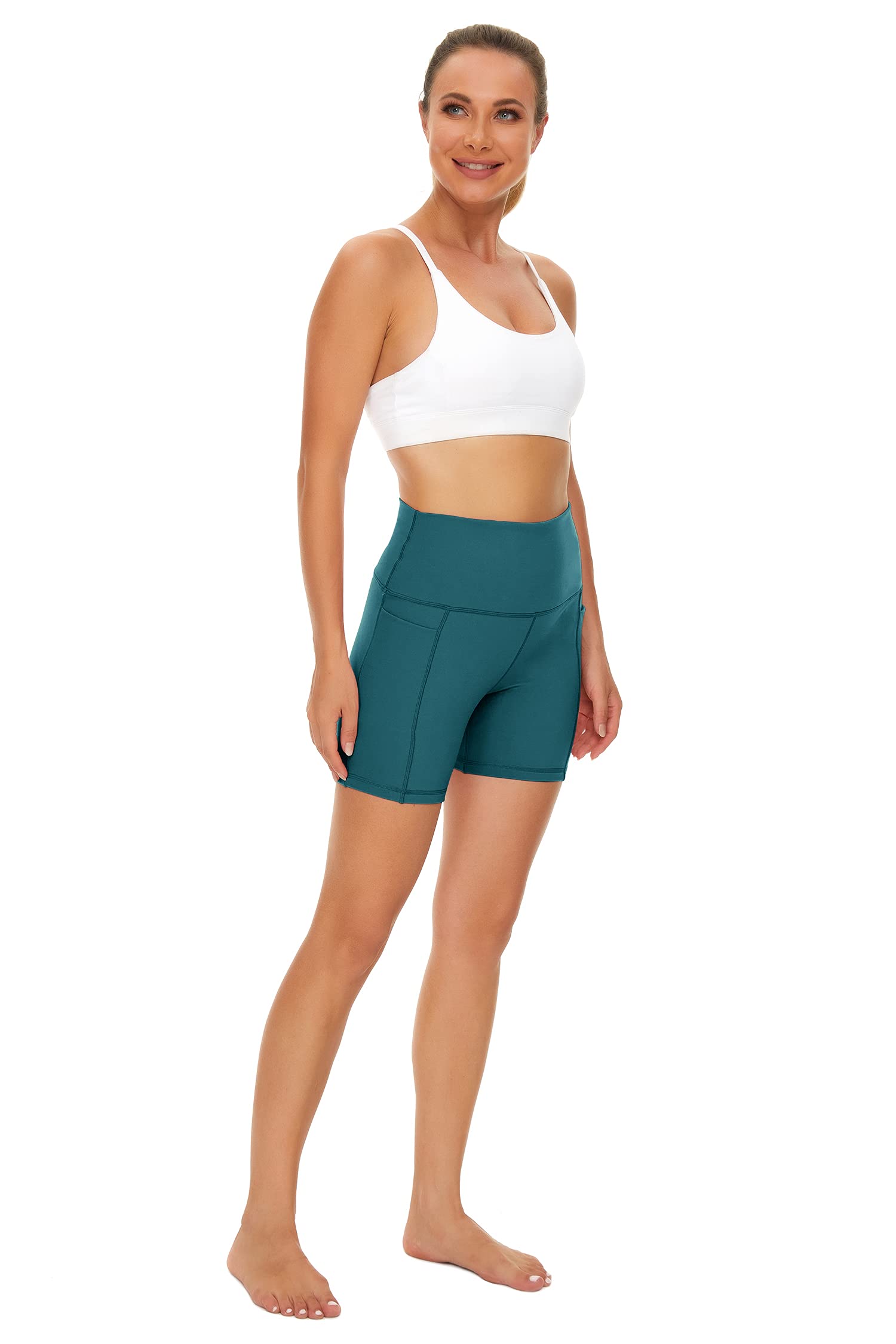 HIAMIGOS Women's High Waisted Yoga Shorts with Pockets - Non See Through Workout Shorts for Gym, Running, Cycling | Comfortable & Breathable for Yoga, Pilates, HIIT Training