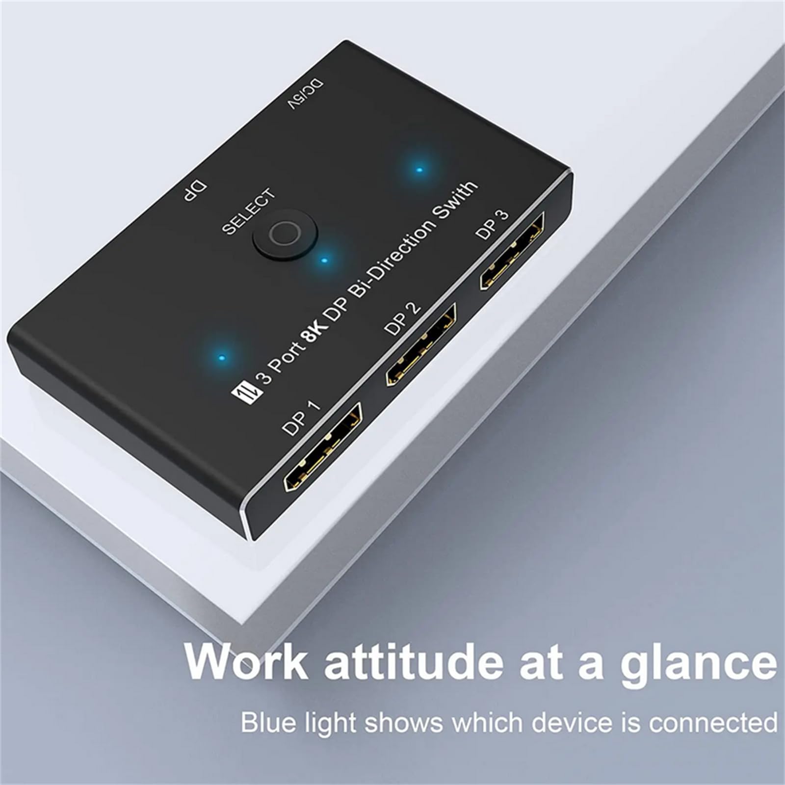 NATEFEMIN 1 in 3 Out/3 in 1 Out DisplayPort Switch, DP1.4 Selector Switch 8K@30Hz 4K@144Hz Bi-Directional HDMI Compatible for Monitor, Laptop, Gaming Console - Perfect for Multi-Screen Setup, Home Office & Gaming Stations