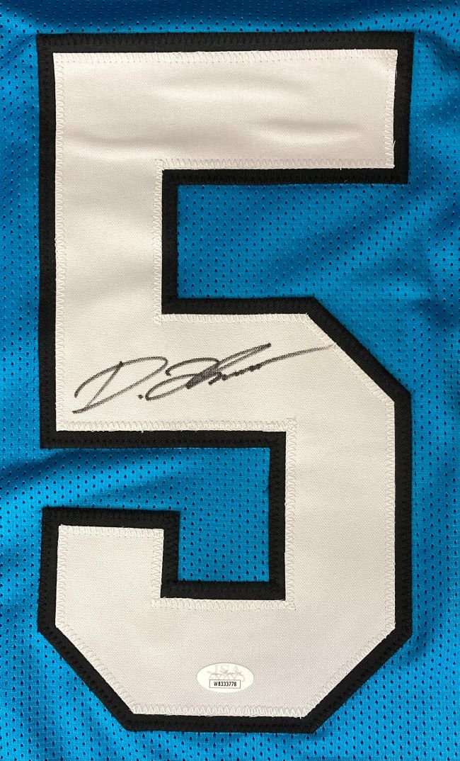 Authentic Diontae Johnson Carolina Panthers Signed Blue Football Jersey with JSA COA - Perfect for NFL Fans, Collectors, and Game Day Memorabilia Displays