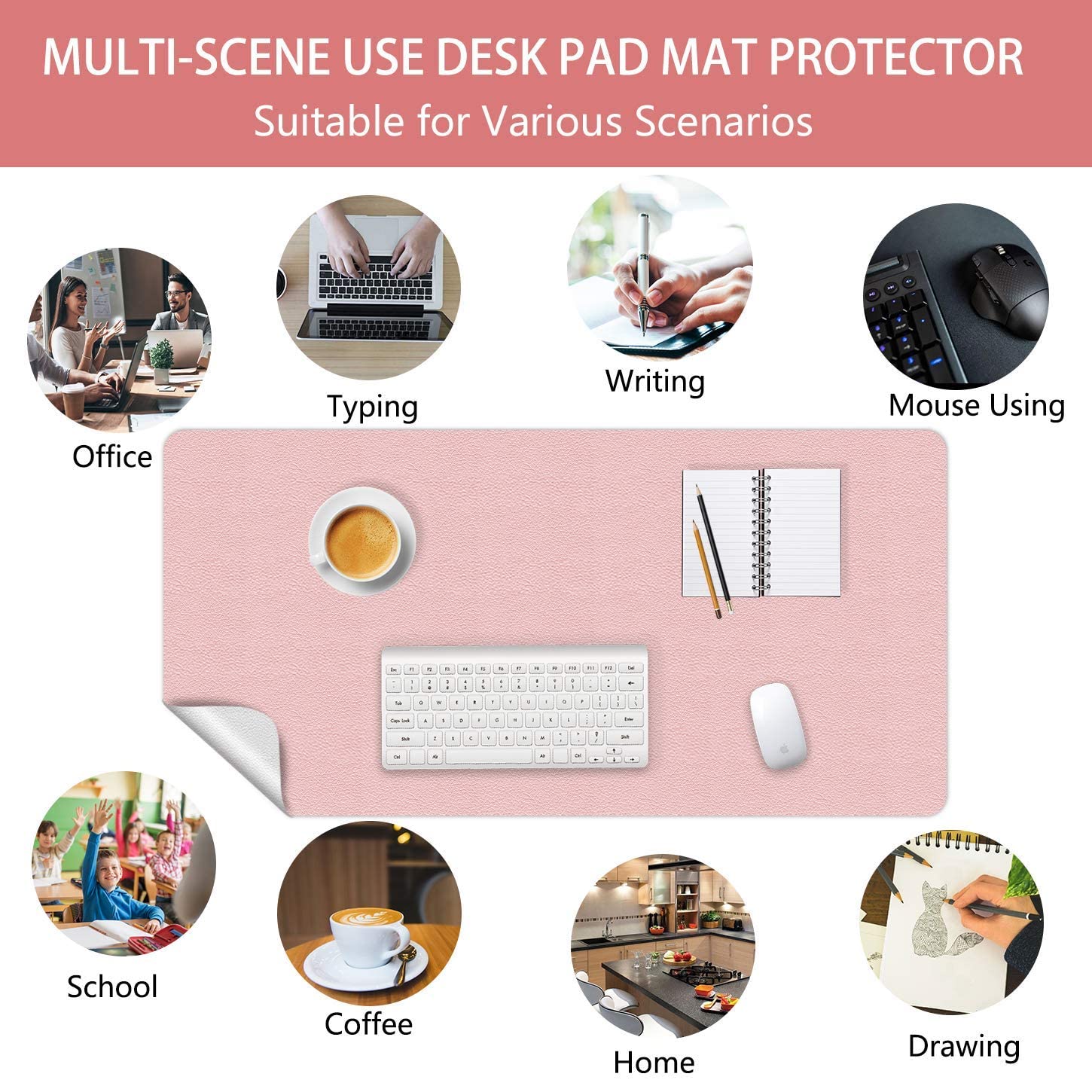 Premium PU Leather Office Desk Mat - 24x48 Inch Non-Slip Mouse Pad & Keyboard Protector - Ultra-Thin Writing Surface for Women (Shell Pink/Bright Silver) - Perfect for Home Office, Study & Workspace Organization