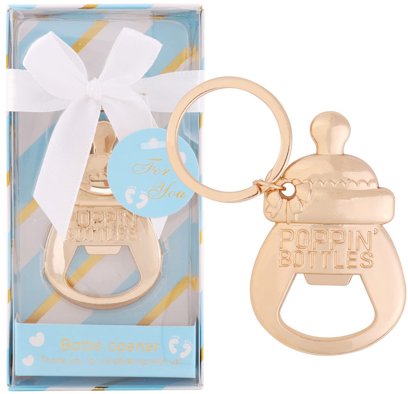 24 Pack Blue Bottle Opener Keychains - Perfect Baby Shower Favors for Boys, Unique Guest Souvenirs & Party Decorations - Ideal for Newborn Celebrations, Gender Reveals & Bridal Showers (Blue, 24 Count)