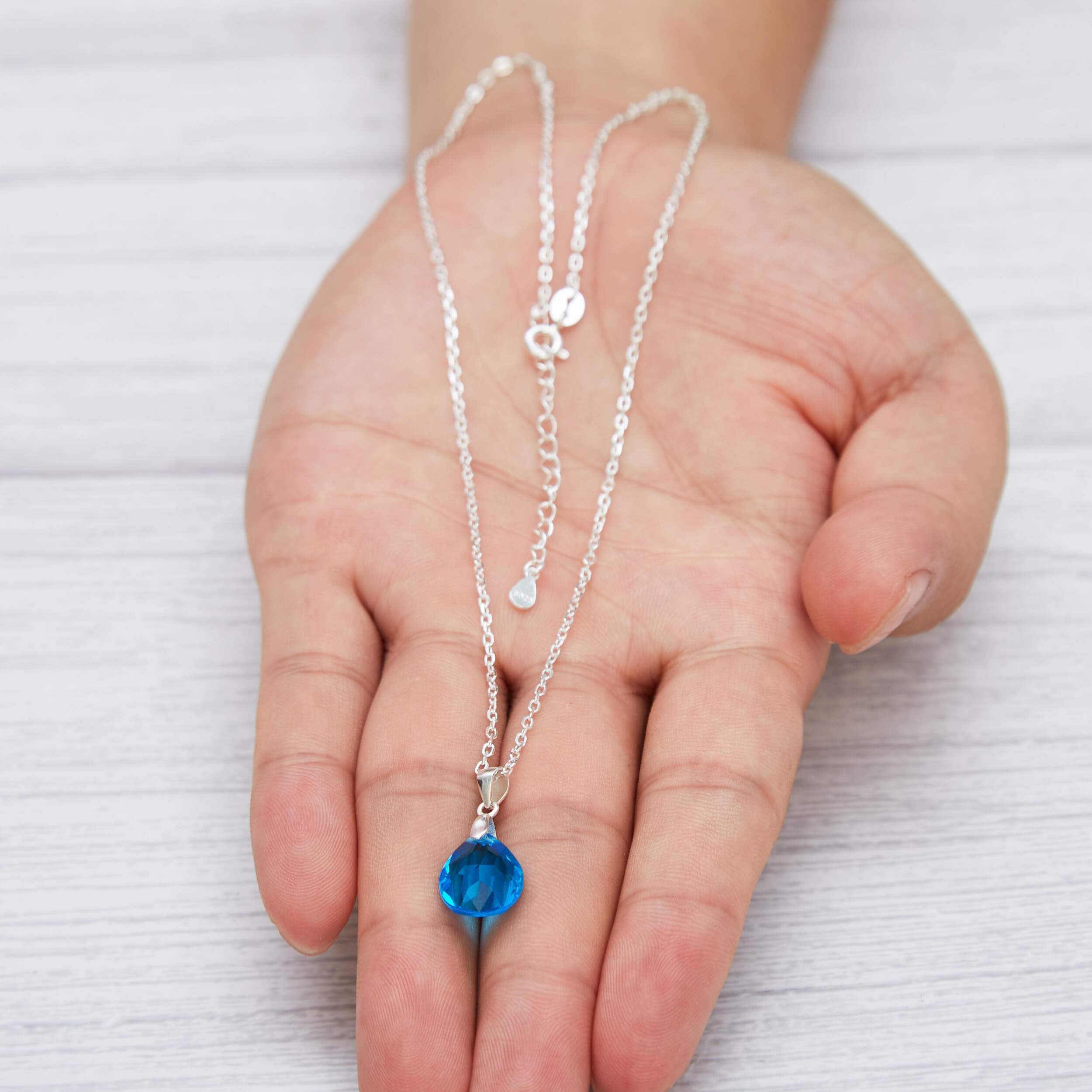 Sterling Silver Aquamarine Pear Necklace with Zirconia - Elegant Gift for Her