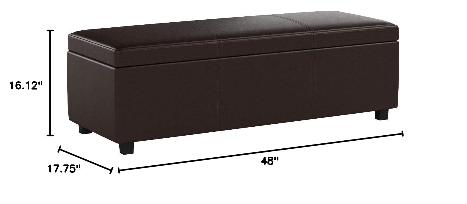 FIRST HILL FHW Madison Rectangular Faux Leather Storage Ottoman Bench - Large Espresso Brown - Living Room Footrest, Bedroom Storage, Entryway Seating
