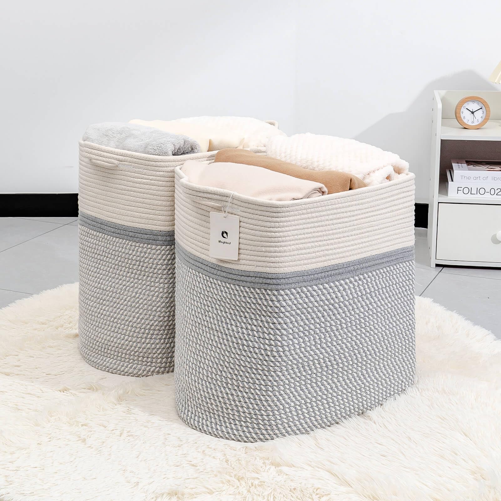 Laughbird Large Woven Storage Basket - Collapsible Cotton Rope Basket for Laundry, Toys & Blankets | Home & Nursery Organizing