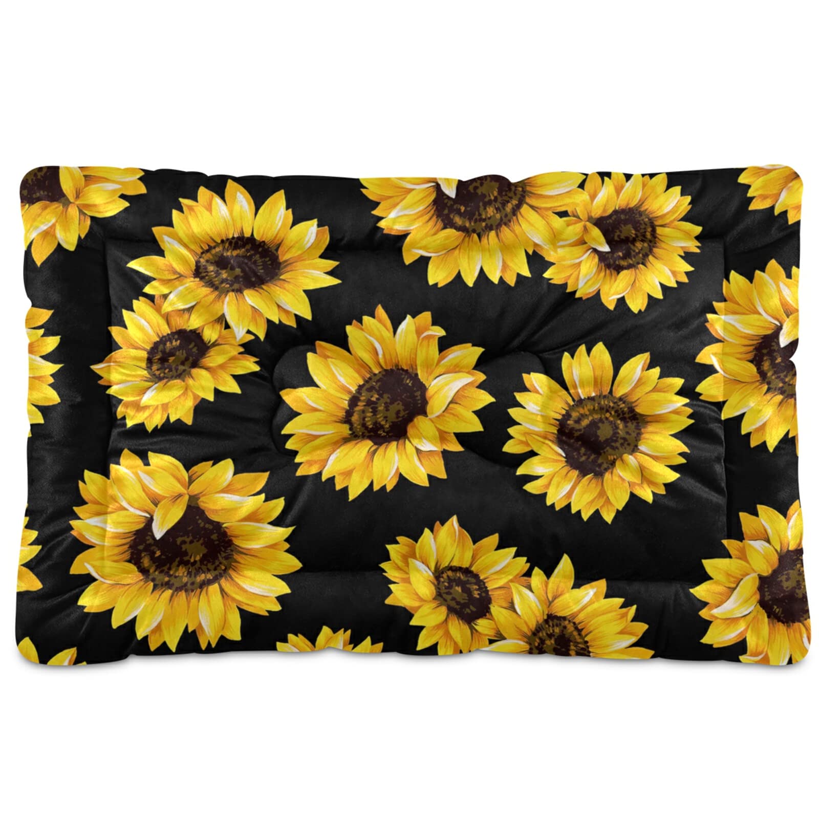 Xigua Black Sunflower Dog Bed & Cat Bed - Ultra Soft Rectangle Pet Bed for Small to Medium Pets, Comfortable Calming Bed in Multiple Colors - Perfect for Home, Office, or Travel Use