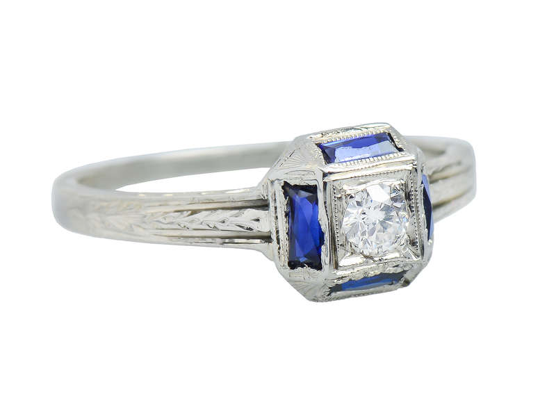 Art Deco Style Belais Diamond Sapphire Engagement Ring for Women - Vintage Inspired Wedding Band, Perfect for Proposals, Anniversaries & Special Occasions