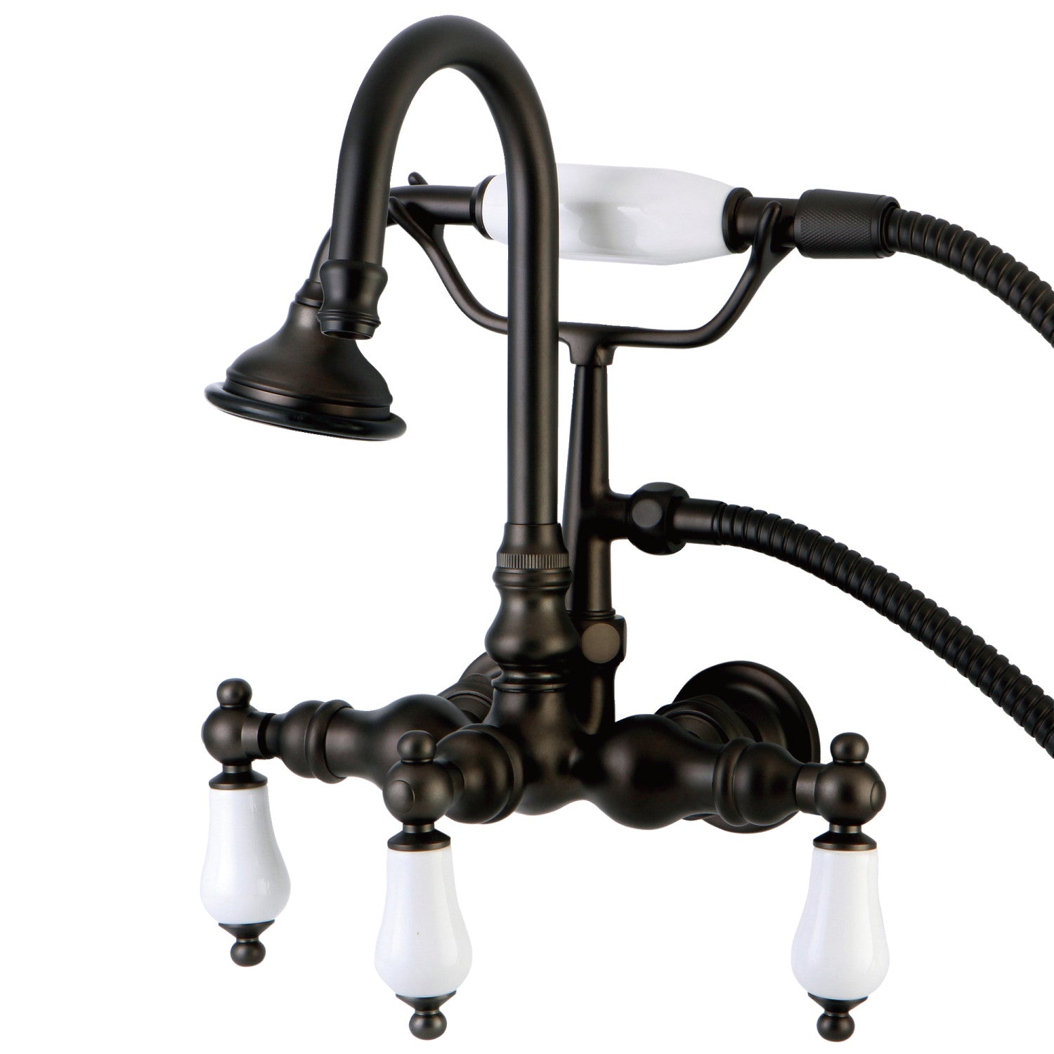 Vintage Clawfoot Tub Faucet with Hand Shower - Oil Rubbed Bronze 3-Handle Wall Mount Bathroom Fixture for Antique & Modern Bathrooms | Perfect for Spa, Hotel, and Home Renovation