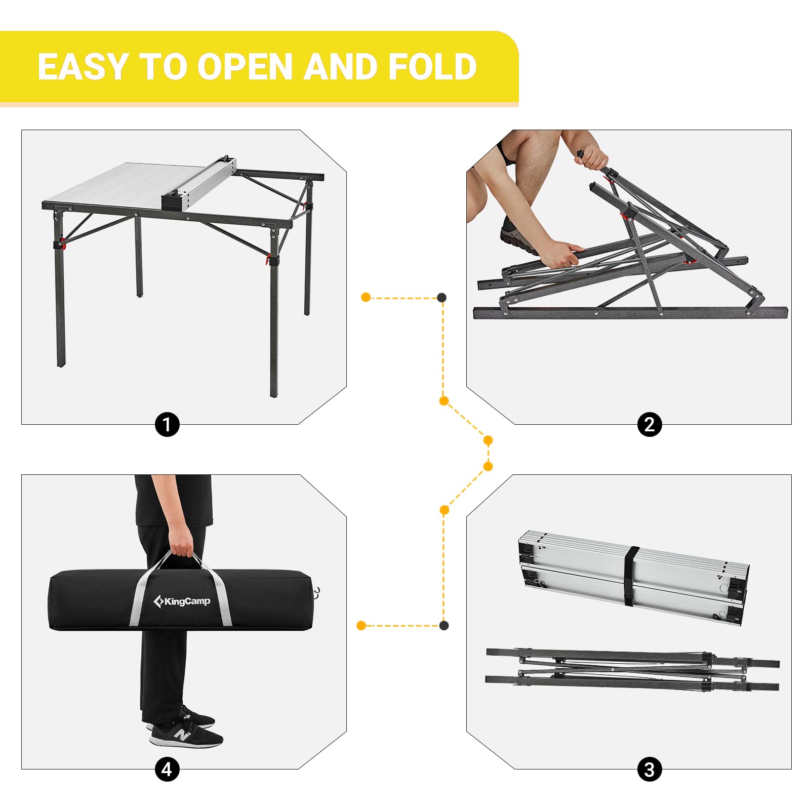 KingCamp Aluminum Folding Camp Table - Lightweight Portable Roll Up Outdoor Picnic Table for Camping, Hiking, Beach & BBQ | Perfect for Backyard, Tailgating & RV Adventures