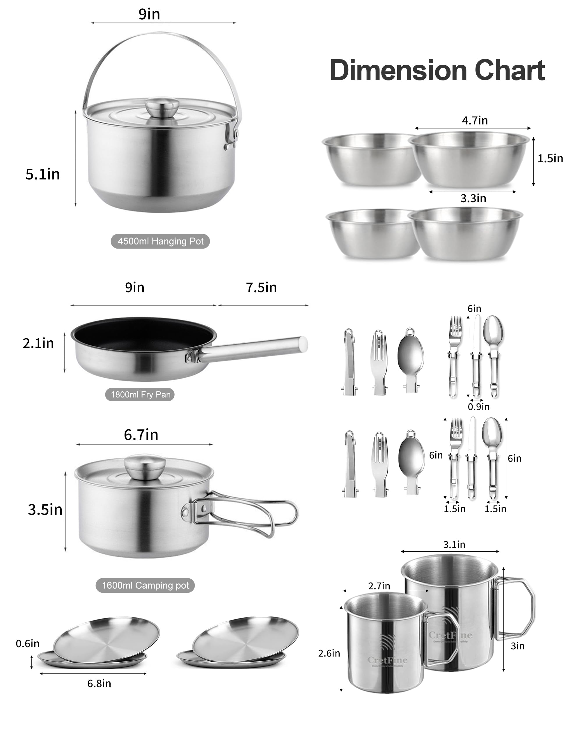 CampPro 12-Piece Stainless Steel Camping Cookware Set for 4-8 People - Lightweight Camping Pots & Pans with Carrying Bag - Perfect for Campfire Cooking, RV Trips, Backyard BBQs & Outdoor Adventures