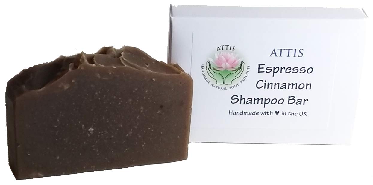 ATTIS Handmade Espresso & Cinnamon Shampoo Bar with Coffee Powder & Clove Essential Oil - Natural Hair Care for Dry Scalp & Volume Boost
