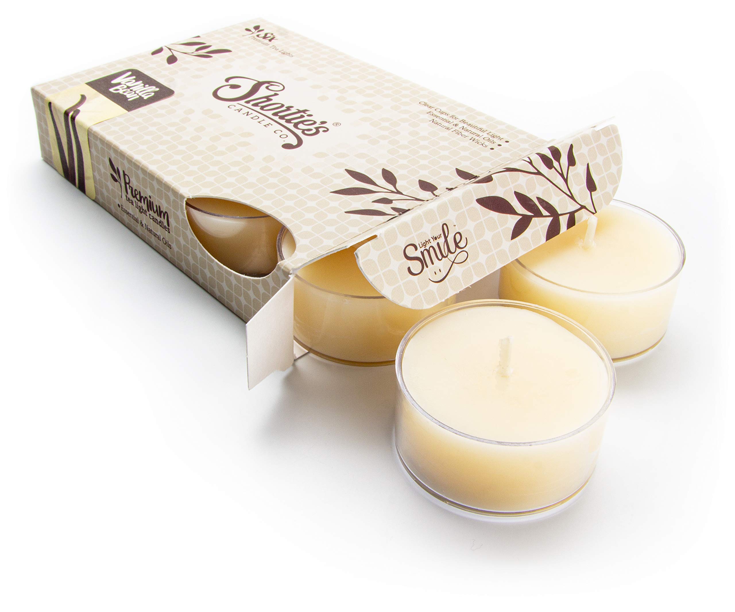 Vanilla Bean Premium Scented Tealight Candles - 6 Pack Natural Beige Tea Lights - Long-Lasting Fragrance - Handmade in USA - Perfect for Home, Spa, Romantic Dinners & Relaxation