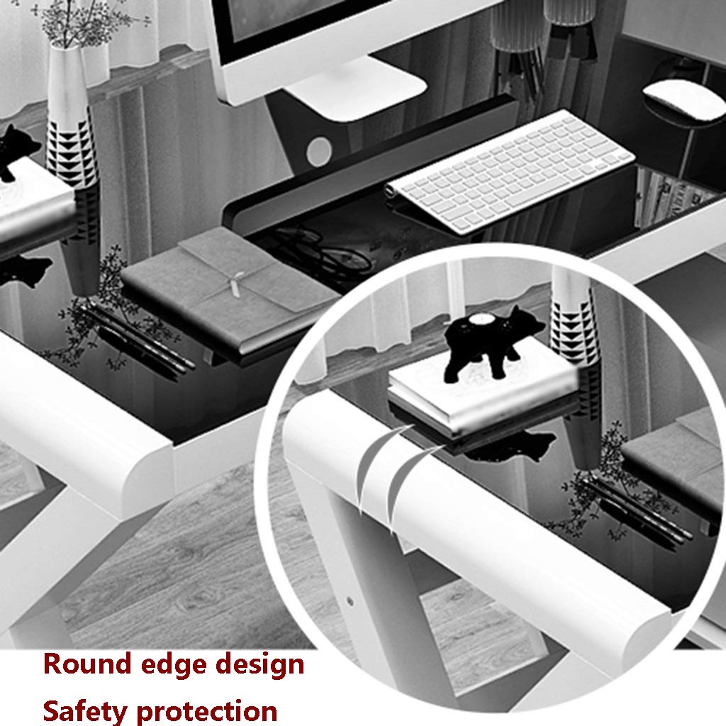 Modern Simple Computer Desk - Tempered Glass Office Desk with Cable Management Hole, Home Study Workstation (Black, 100x60x75cm) - Perfect for Home Office, Gaming & Remote Work
