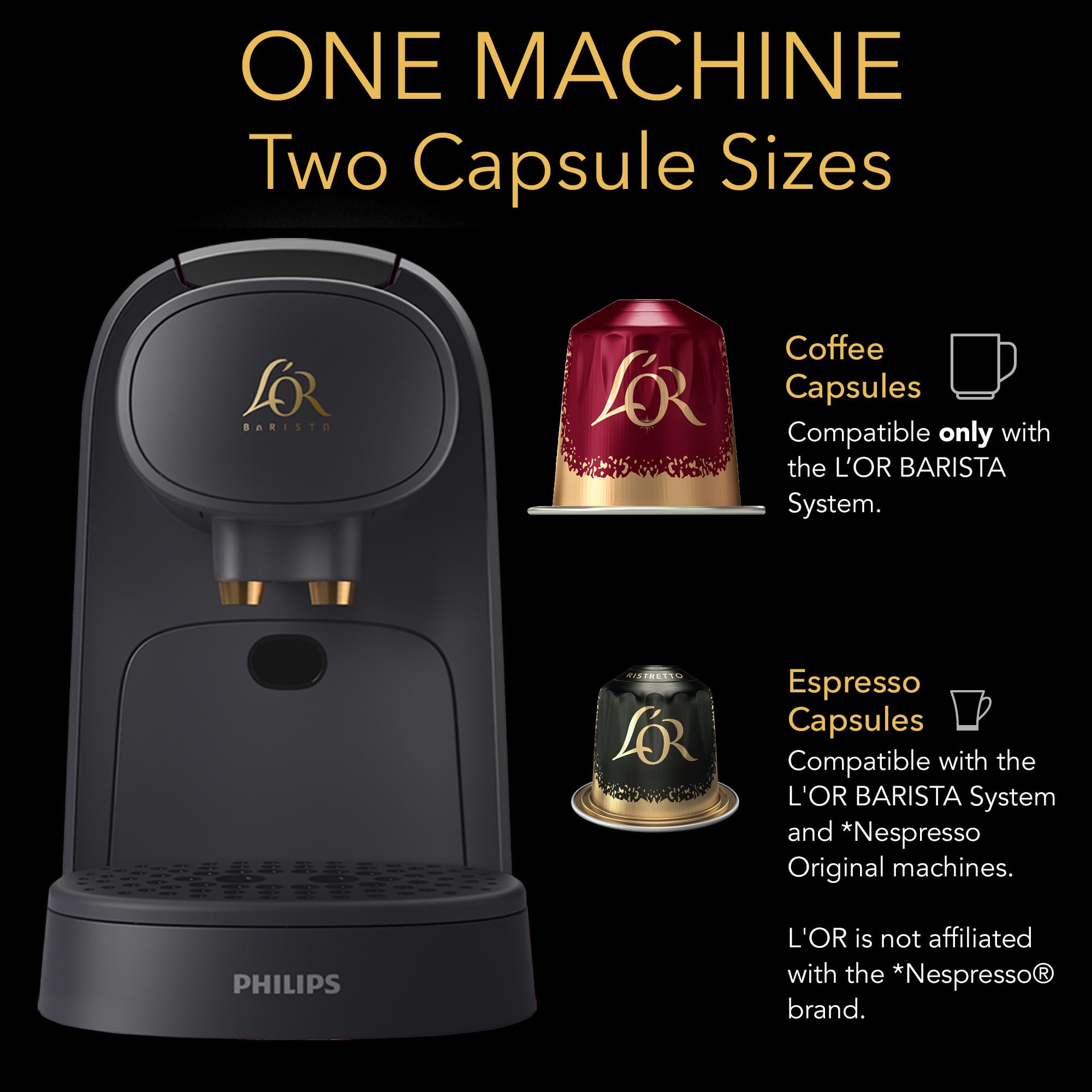 L'OR Barista System Coffee and Espresso Machine Combo with Milk Frother - Matte Black - Perfect for Home Baristas & Coffee Lovers - Ideal for Espresso, Cappuccino, Latte & Americano