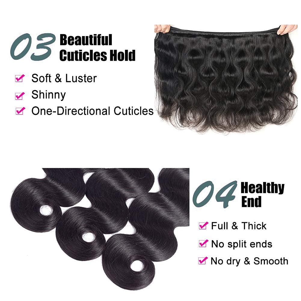20 22 24 Inch Brazilian Body Wave Human Hair Bundles - 12A Grade 100% Unprocessed Virgin Hair Extensions for Women | Perfect for Weaving, Styling & Everyday Wear