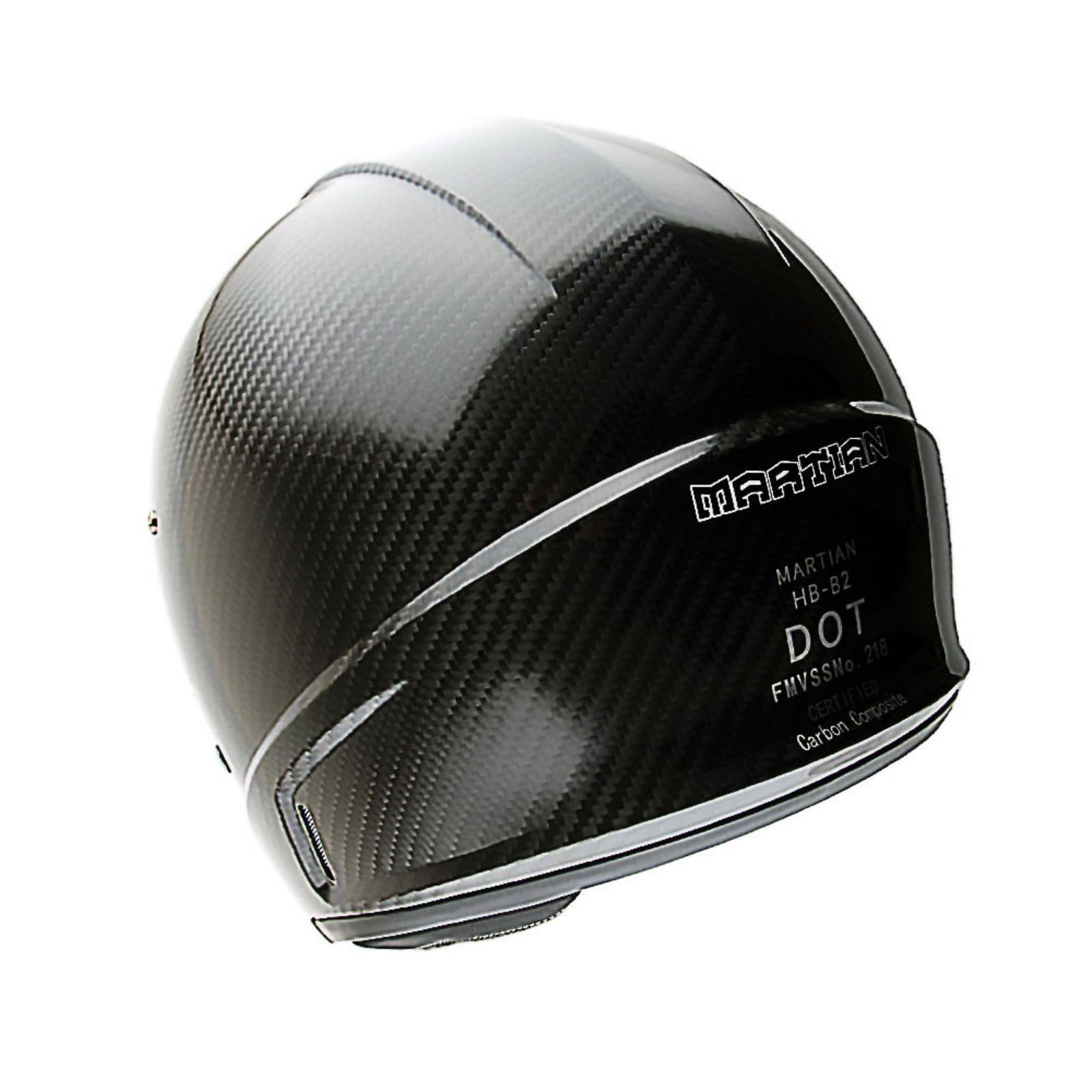 Martian Genuine Carbon Fiber Motorcycle Helmet HB-B2 - DOT Approved Full Face & Open Face Glossy Black - Perfect for Street Biking, Racing & Urban Commuting