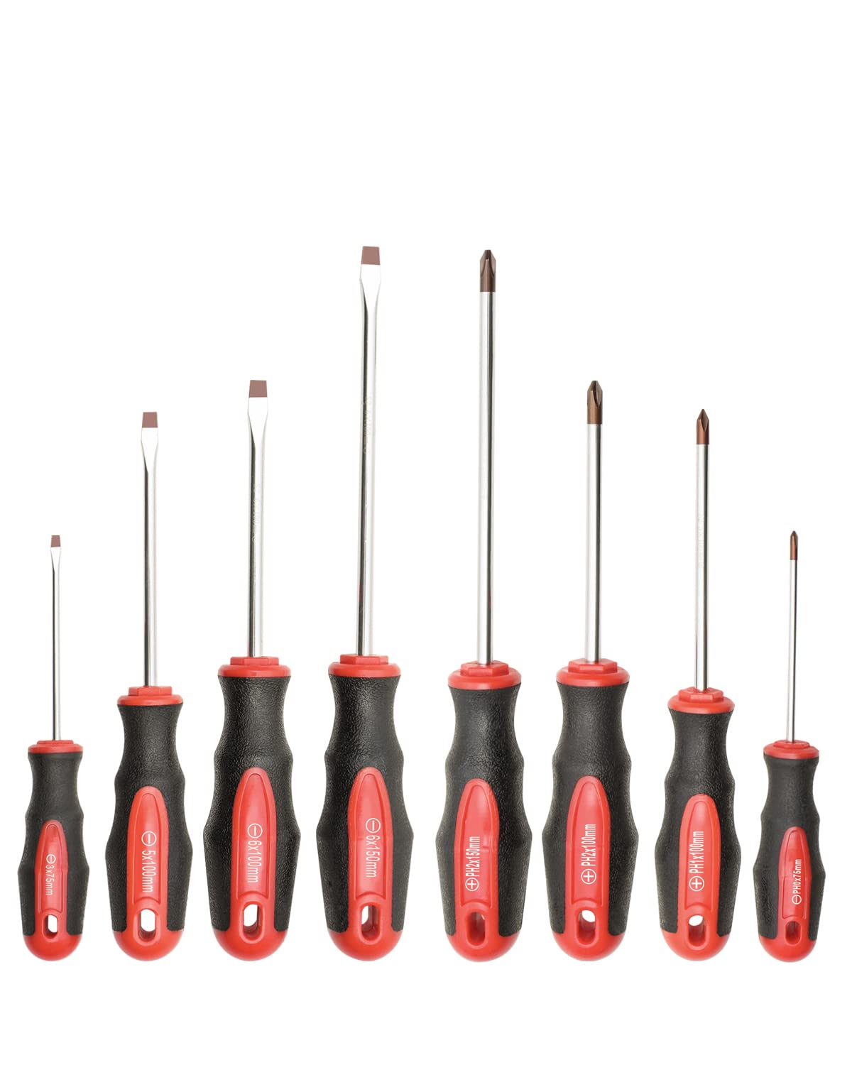 8-Piece Magnetic Screwdriver Set with Red Tip - 4 Phillips & 4 Slotted Bits - Professional Cushion Grip & High Torque for Electronics, Furniture Assembly & DIY Home Repairs
