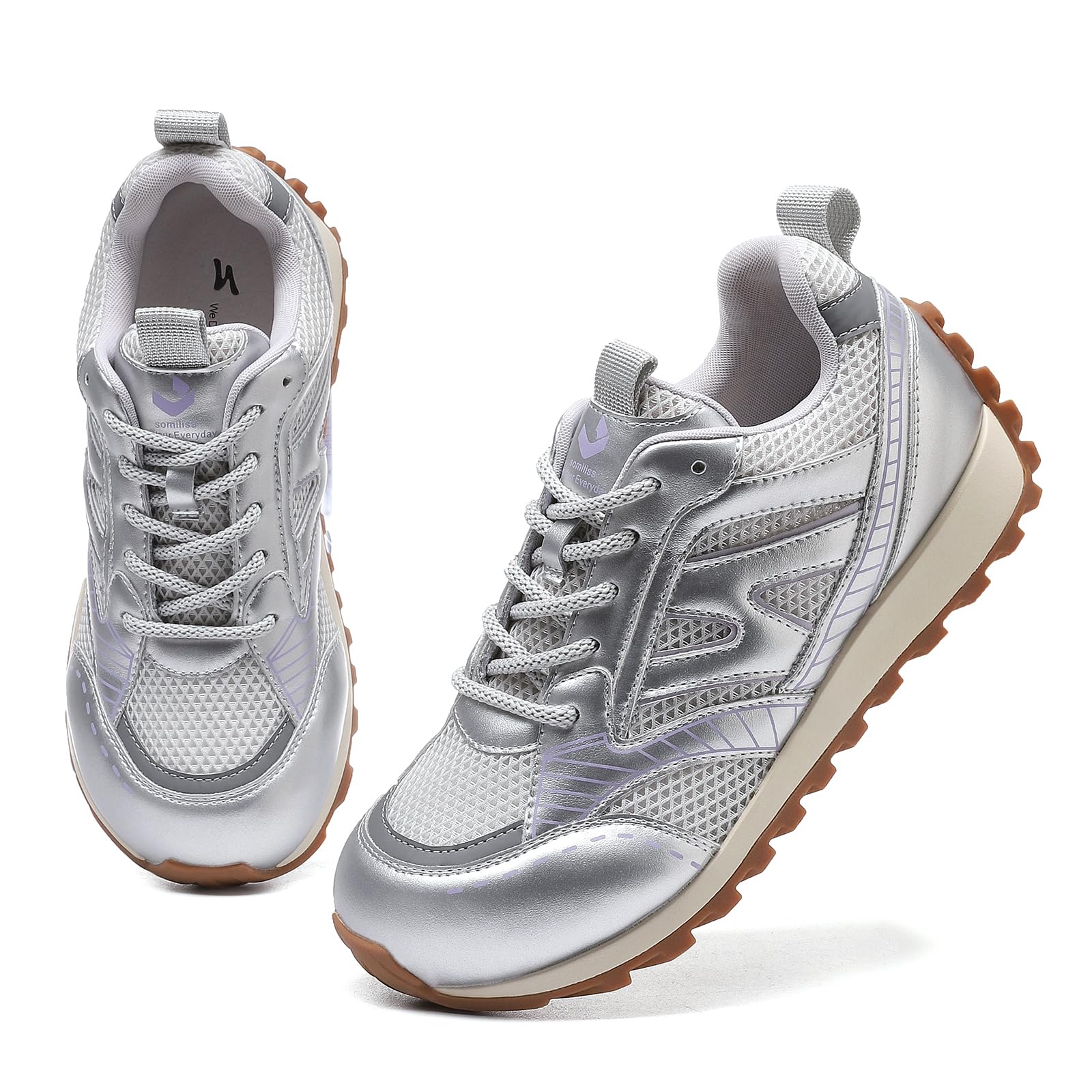 Somiliss Women's Walking Shoes - Wide Toe Box Non-Slip Casual Sneakers | Breathable Mesh & Microfiber Leather Tennis Shoes for Women | Perfect for Walking, Gym, Work & Everyday Comfort