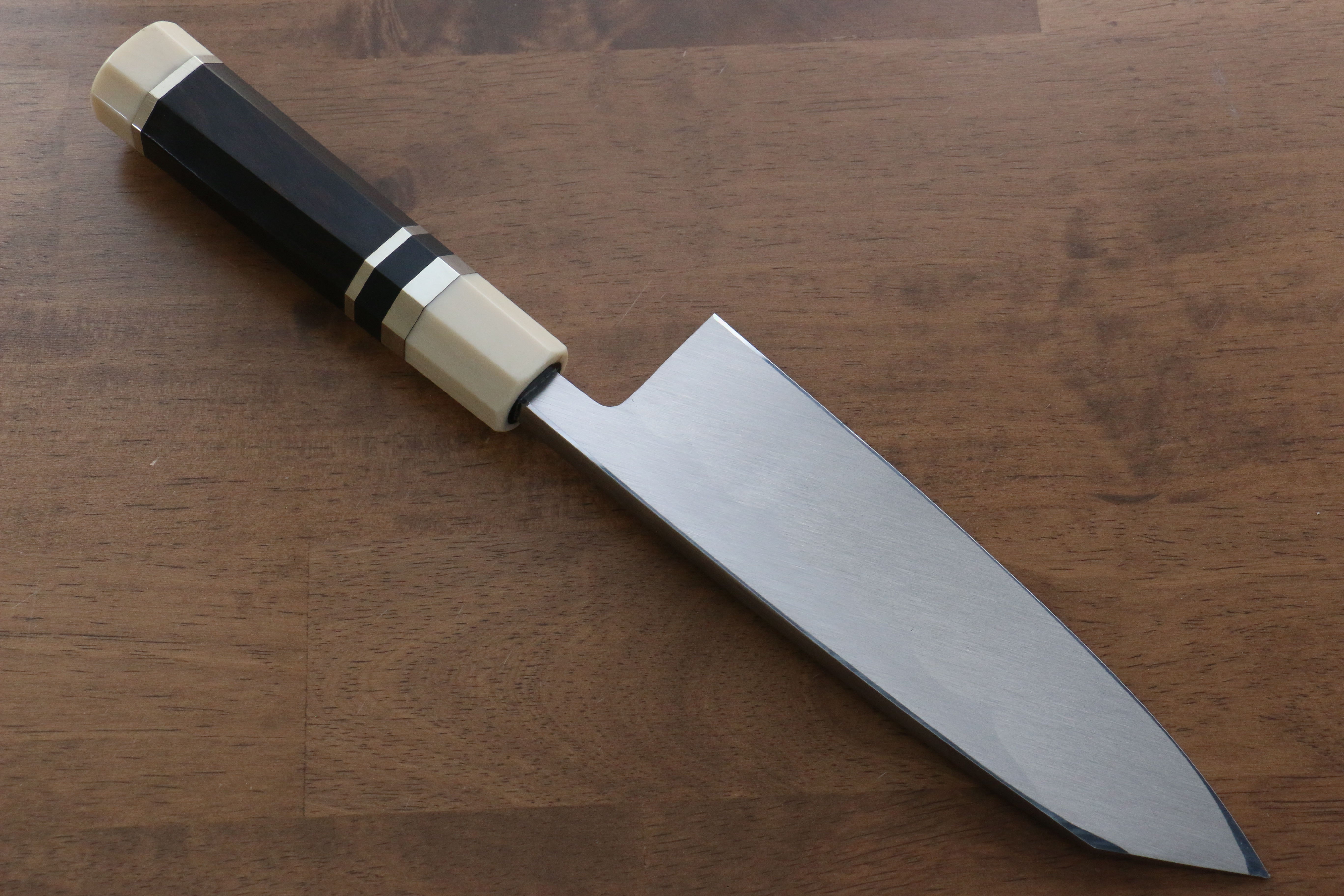 Premium Jikko Shiko Blue Steel Kiritsuke Deba Knife 180mm - Ebony Wood Handle with Double Ring - Perfect for Sushi, Fish Filleting & Japanese Cuisine
