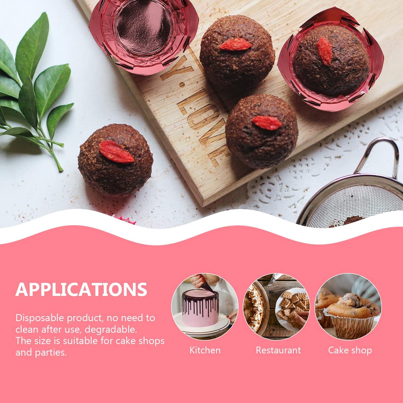 Hemoton 50pcs Tulip Shaped Baking Cups - Oil Proof & Non Stick Muffin Liners, Cupcake Wrappers for Baking, Party & Dessert Display - Perfect for Muffins, Cupcakes & Pastries