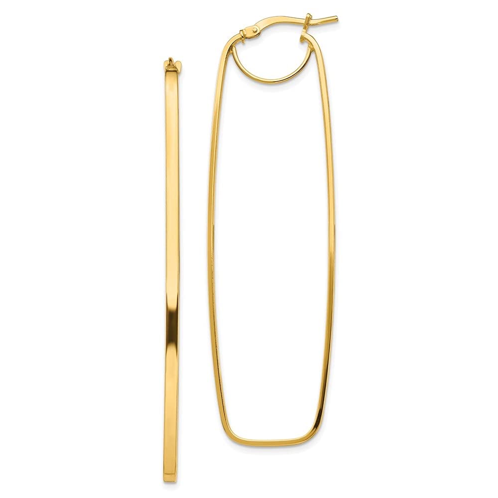 14K Gold Polished 2mm Rectangle Hoop Earrings for Women - Elegant Everyday Jewelry, Perfect for Work, Date Night & Special Occasions