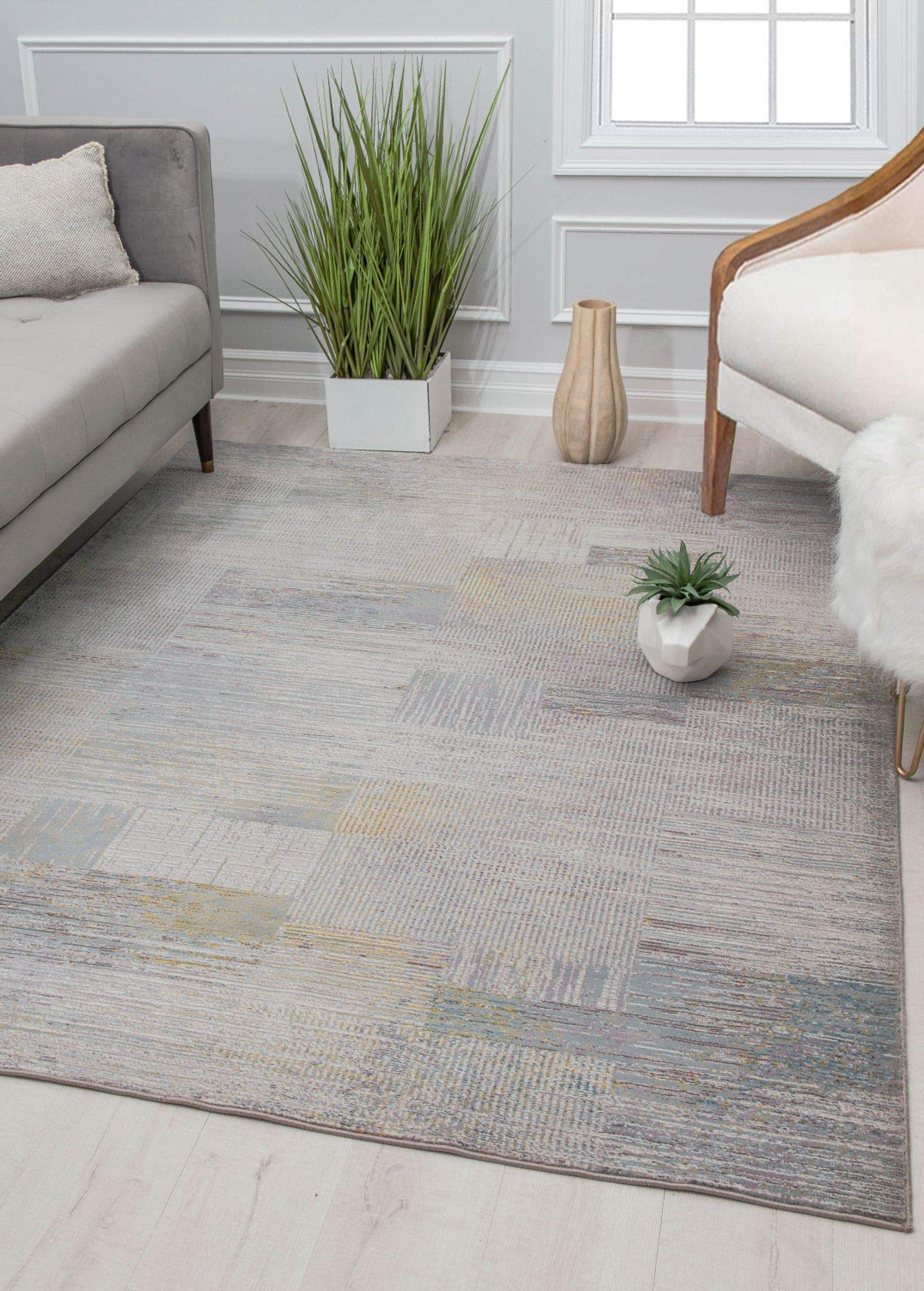 CosmoLiving by Cosmopolitan Melyna MA20A Modern Abstract Brush Stroke Area Rug 8x10 Feet - Contemporary Home Decor for Living Room, Bedroom & Office