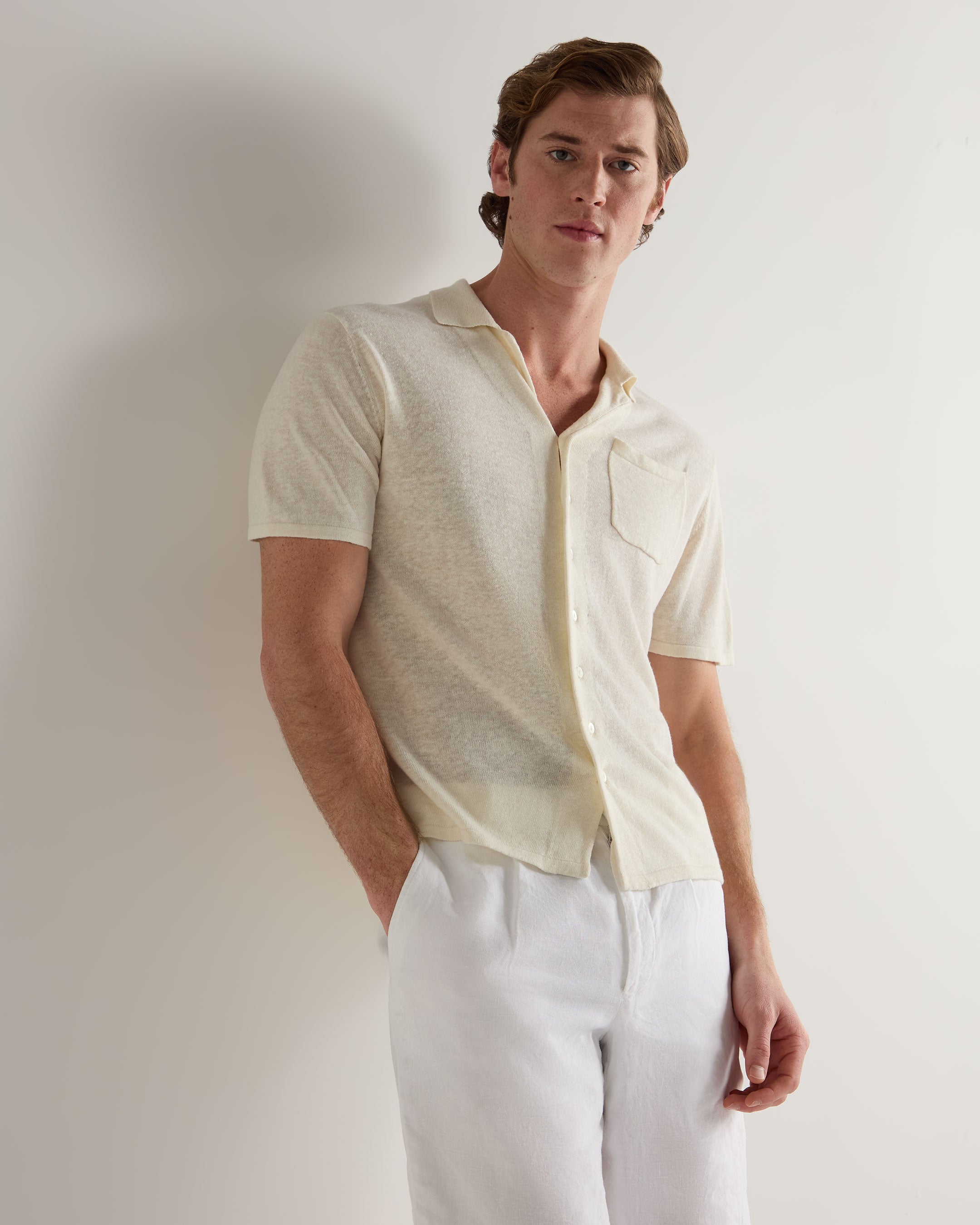 Men's Cuban Relaxed Linen Collar Shirt - Breathable Summer Casual Shirt in Ivory White | Perfect for Beach Vacations, Tropical Getaways & Summer Parties