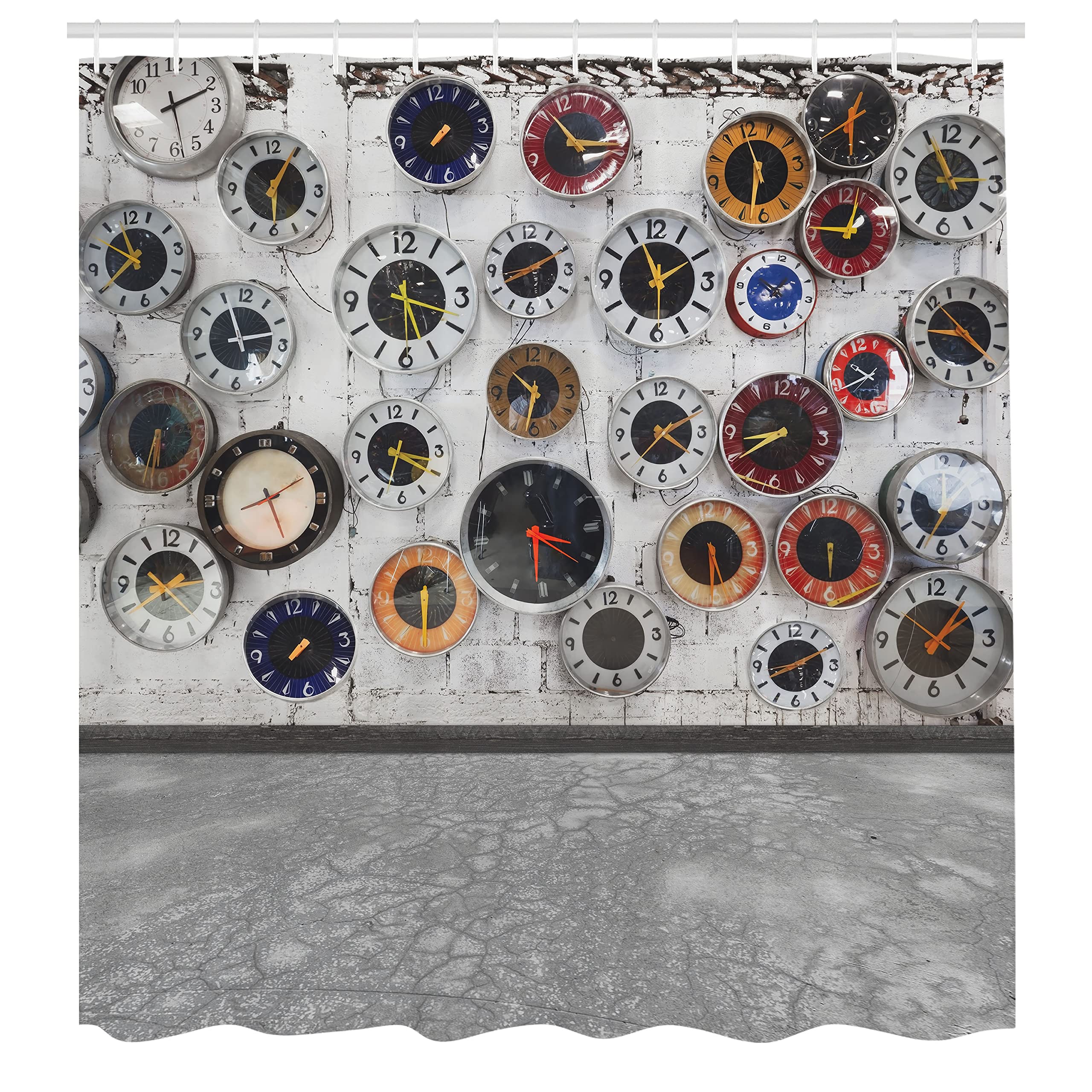 Modernistic Clock Shower Curtain - Vivid Circular Watches Design for Bathroom Decor - 105
