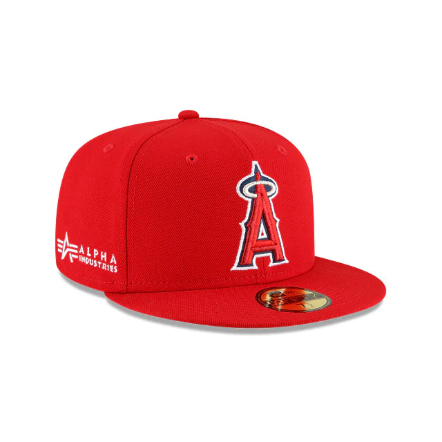 Los Angeles Angels Alpha Industry Red 59FIFTY Fitted Baseball Cap for Men - Official MLB Hat for Sports Fans & Casual Wear