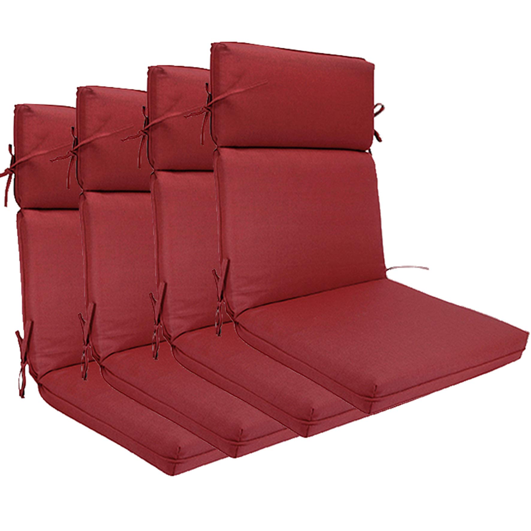 BOSSIMA High Back Chair Cushions Set of 4 - Indoor/Outdoor Patio Seat Cushion Replacement - Durable Olefin Fabric in Red - Perfect for Poolside, Deck, Garden & Sunroom Relaxation