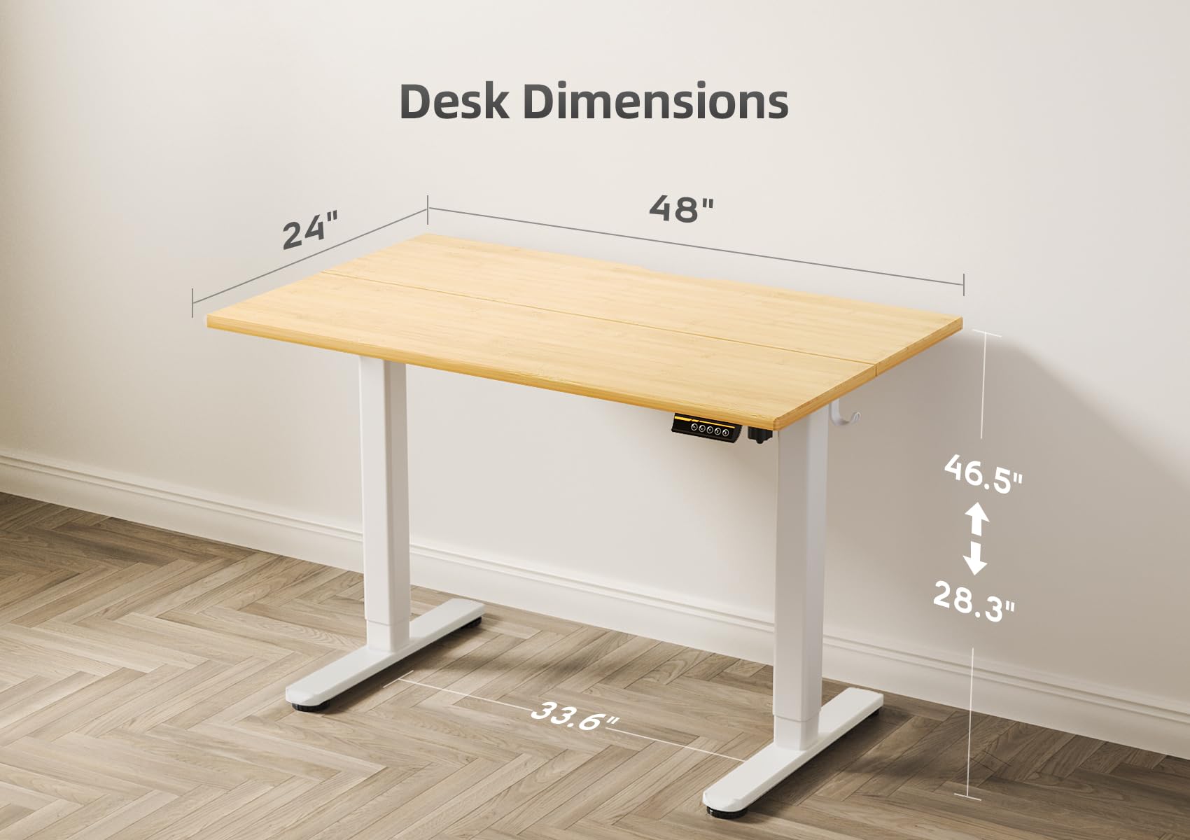 Claiks 48x24 Inches Bamboo Electric Standing Desk - Adjustable Height Sit Stand Desk for Home Office, White Frame with Bamboo Top & Splice Board - Perfect for Remote Work, Gaming, and Ergonomic Workspaces