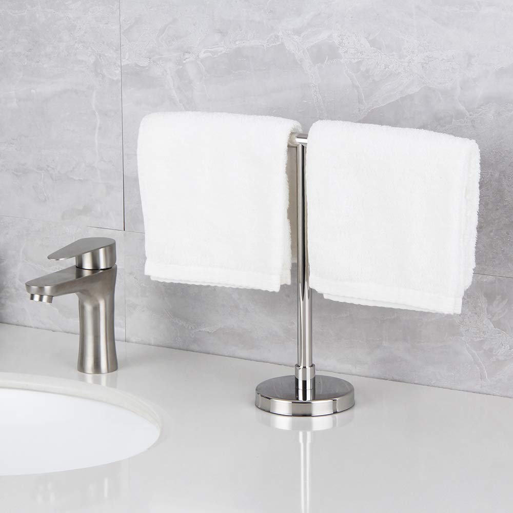 Modern Hand Towel Stand - Free Standing SUS 304 Stainless Steel Countertop Rack for Bathroom, Kitchen or Vanity - Polished Finish - Perfect for Guest Bathrooms, Powder Rooms & Spa-Style Decor