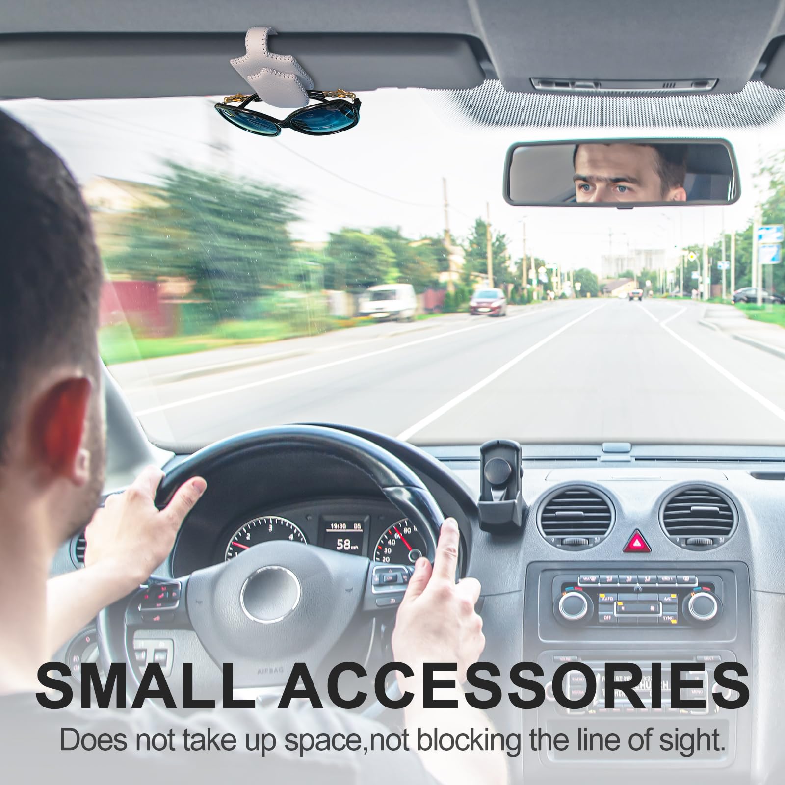 Premium Leather Car Sunglass Holder & Visor Clip - Universal Magnetic Eyeglass Organizer with Ticket Card Slot (Gray) | Perfect for Road Trips & Daily Commutes