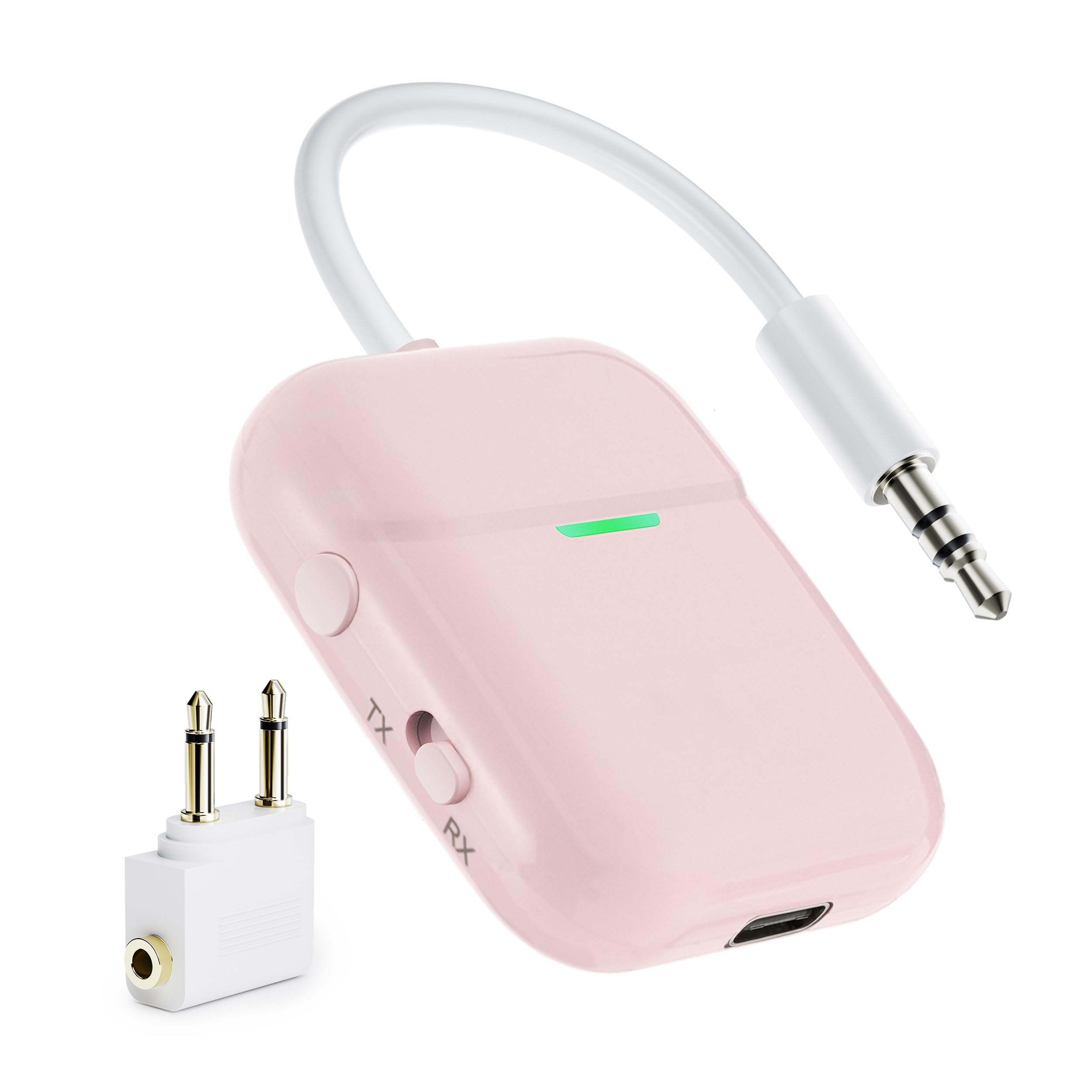 Nulaxy Air In-Flight Bluetooth 5.0 Audio Transmitter & Receiver - Wireless Adapter for 2 AirPods/Headphones, Compatible with 3.5mm Aux Jack on Airplanes, Gym Equipment (Pink) | Perfect for Travel, Workouts & In-Flight Entertainment