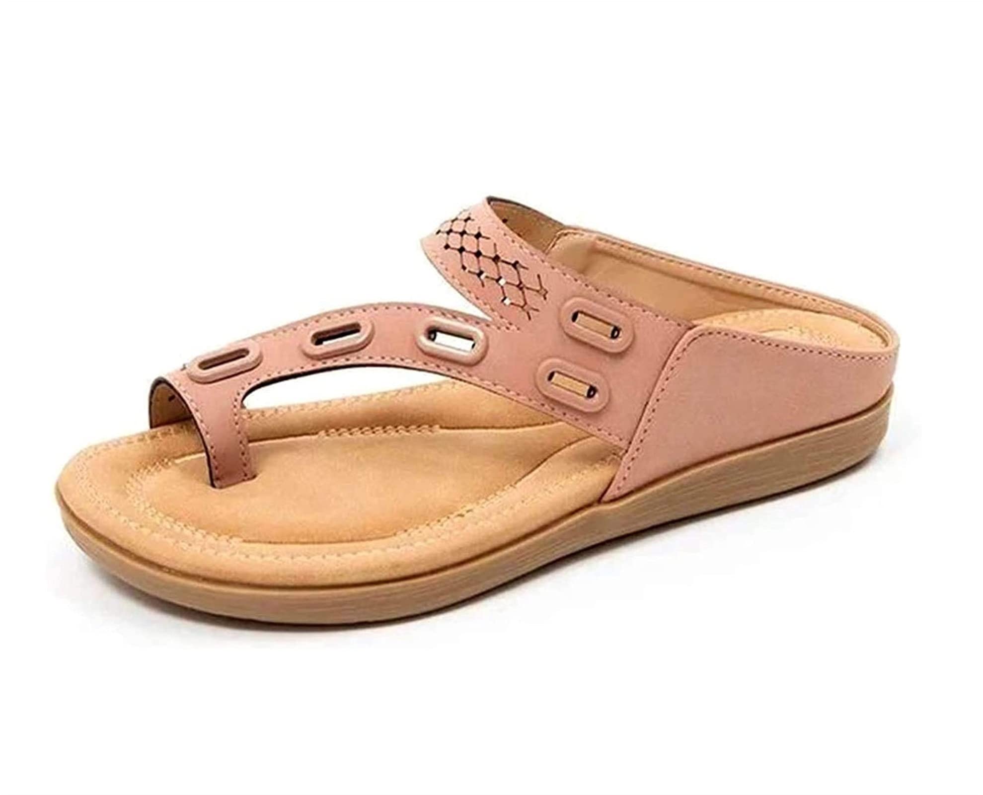 SKYWPOJU Women's Elegant Toe Separator Sandals - Orthopedic Leather Flip Flops with Non-Slip Sole for Summer, Beach, Casual Wear & Home Slippers